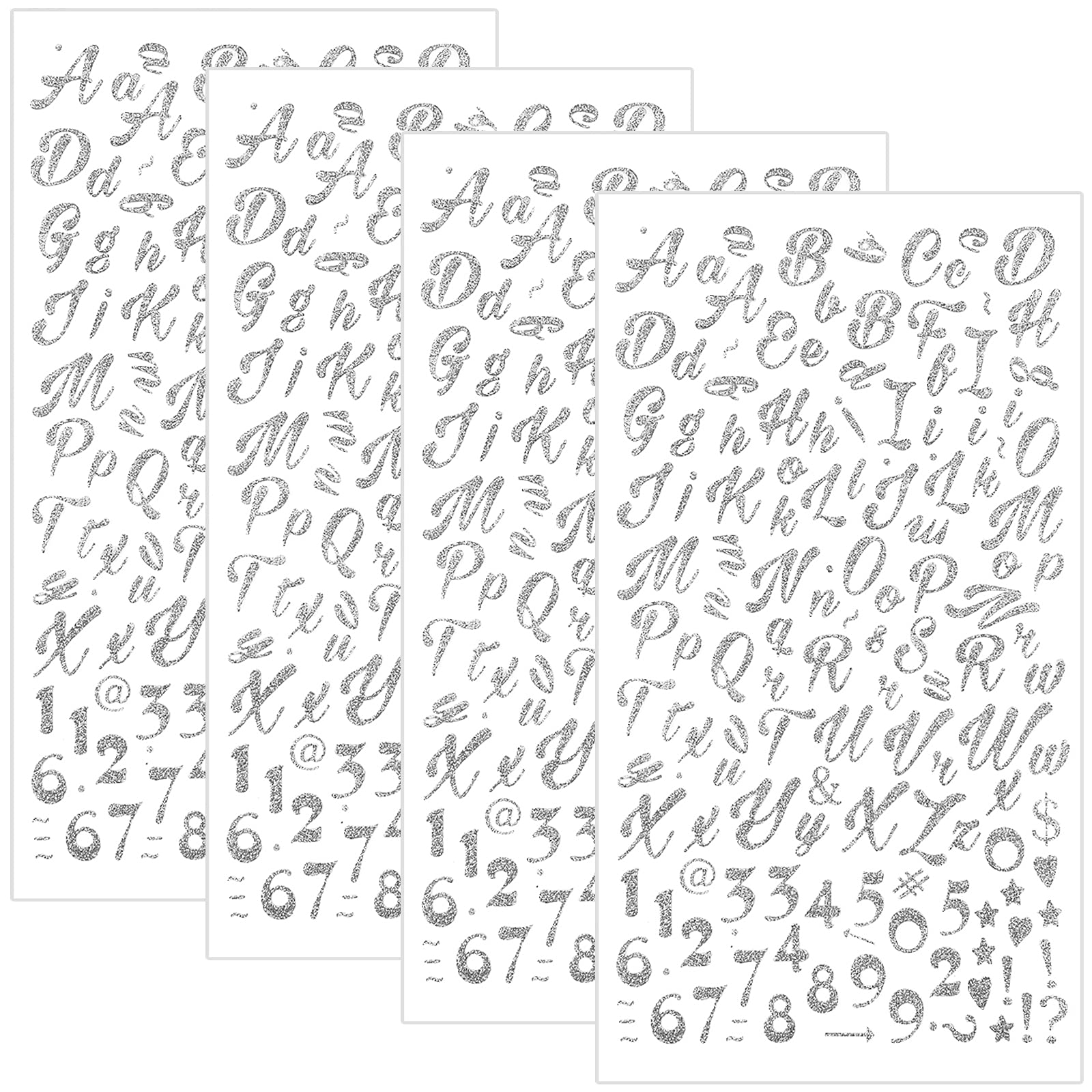 540pcs Silver Glitter Cursive Alphabet & Number Stickers - Self-Adhesive Script Letter Stickers for Scrapbooking, Graduation Cap Decoration, DIY Crafts, Journals, Cards and Home Decor