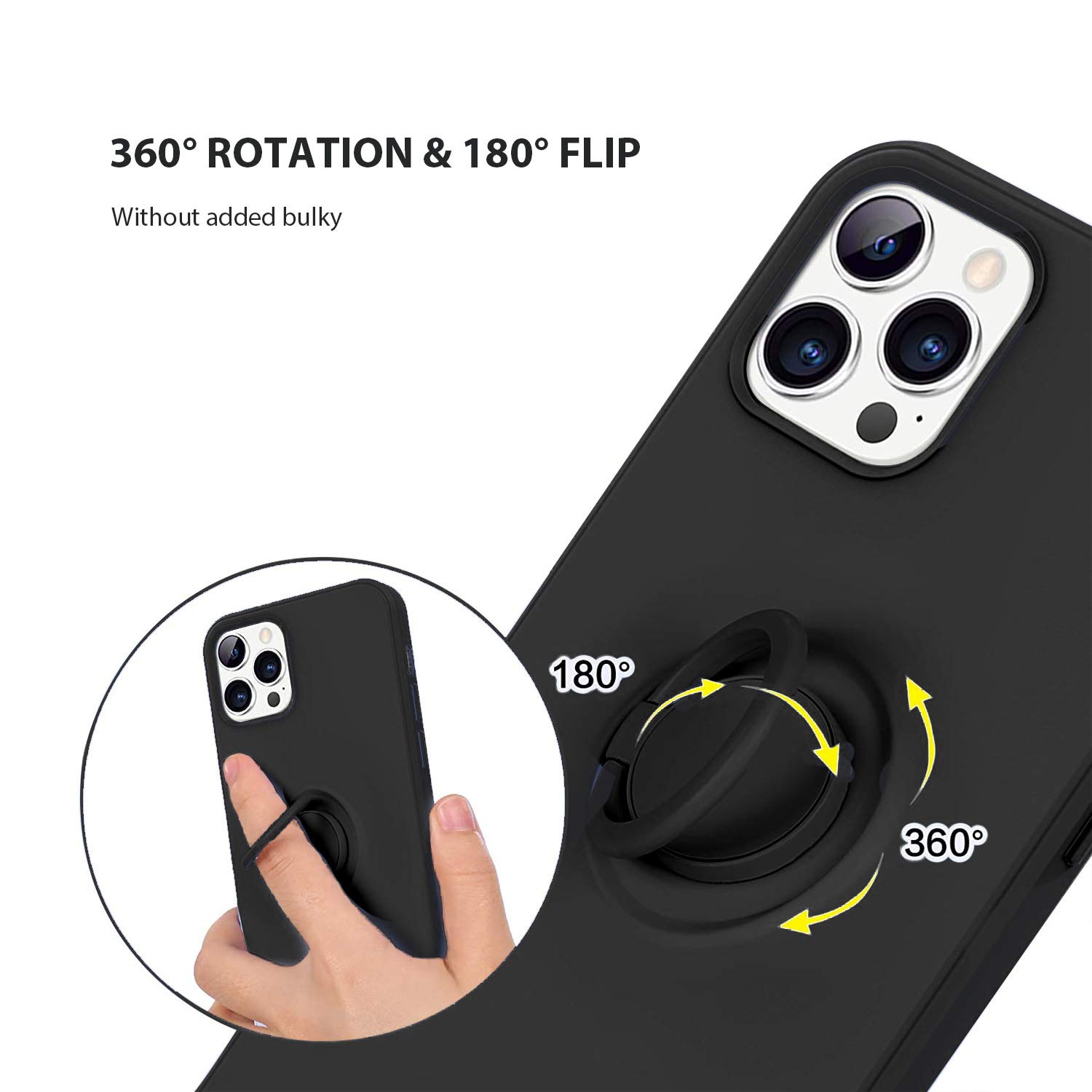 Zuslab Magnetic Shockproof Silicone Phone Case with Ring Stand & Kickstand - Compatible with Apple iPhone 12/12 Pro | Car Mount Friendly | Perfect for Driving, Watching Videos & Hands-Free Use - Black