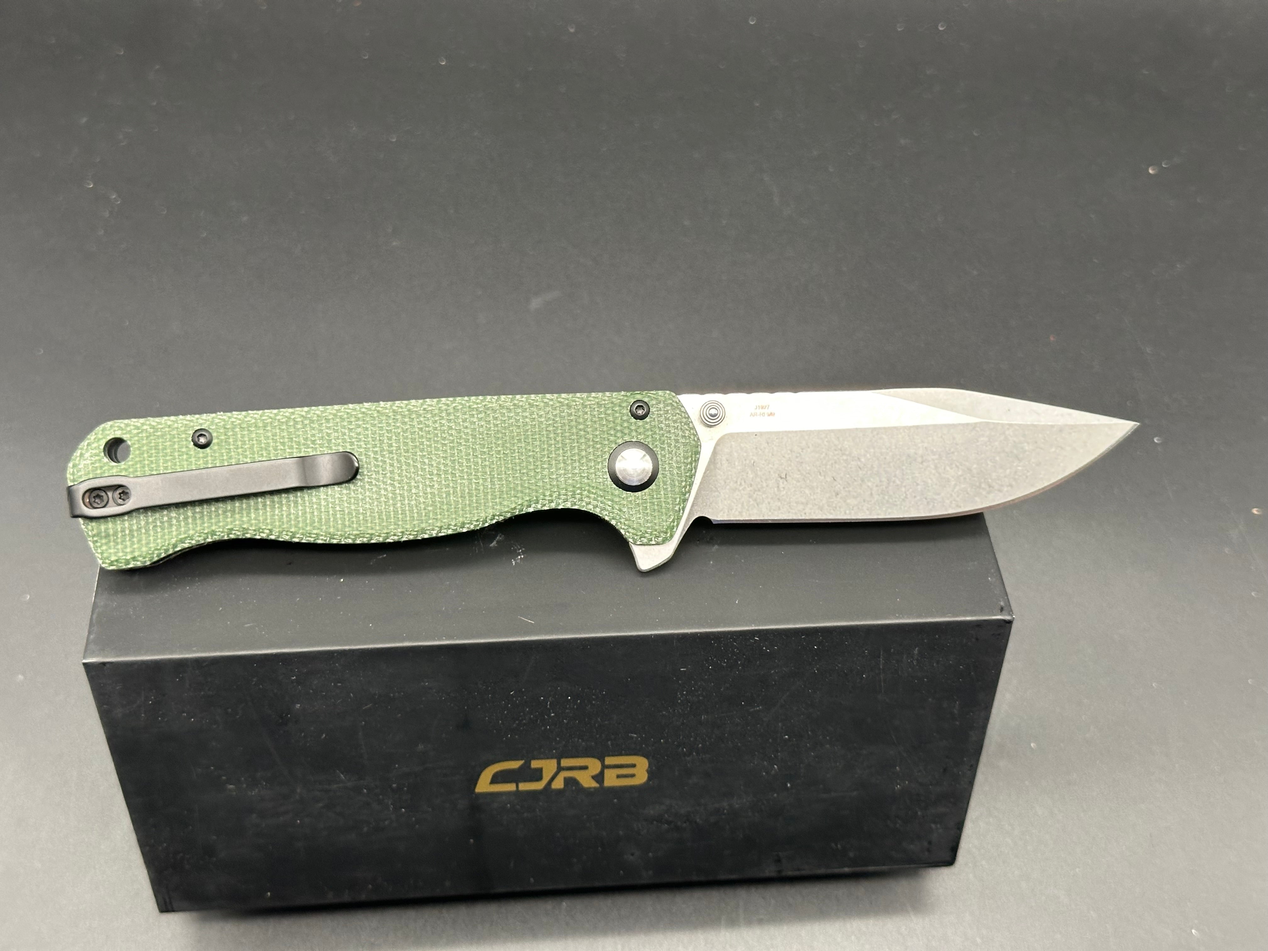 CJRB CHORD Button Lock Folding Knife - Green Micarta Handle, AR-RPM9 Steel, Plain Edge, Stonewash Finish - EDC, Outdoor, Camping, Survival Gear