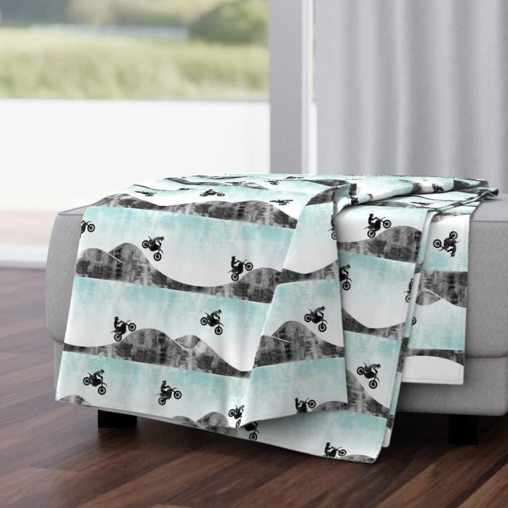 Soft Plush Minky Throw Blanket 50x70 Inches - Dirt Bike Blue Gray Motorcycle Design for Boys & Men | Cozy Bedroom, Nursery, Couch & Travel Blanket