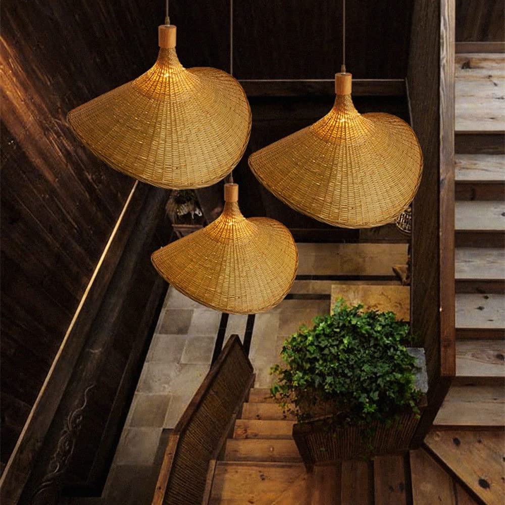 Hand Woven Bamboo Pendant Light - Retro Japanese Style Straw Hat Chandelier with E27 Socket for Clothing Stores, Boutiques & Home Decor