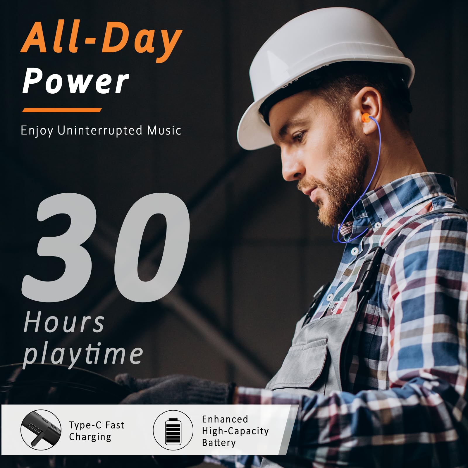 Bluetooth Noise Cancelling Earbuds - 29dB Noise Reduction Wireless Headphones with 30-Hour Battery, IPX5 Sweatproof, OSHA Compliant for Industrial Safety - Perfect for Work, Construction Sites & Gym Workouts