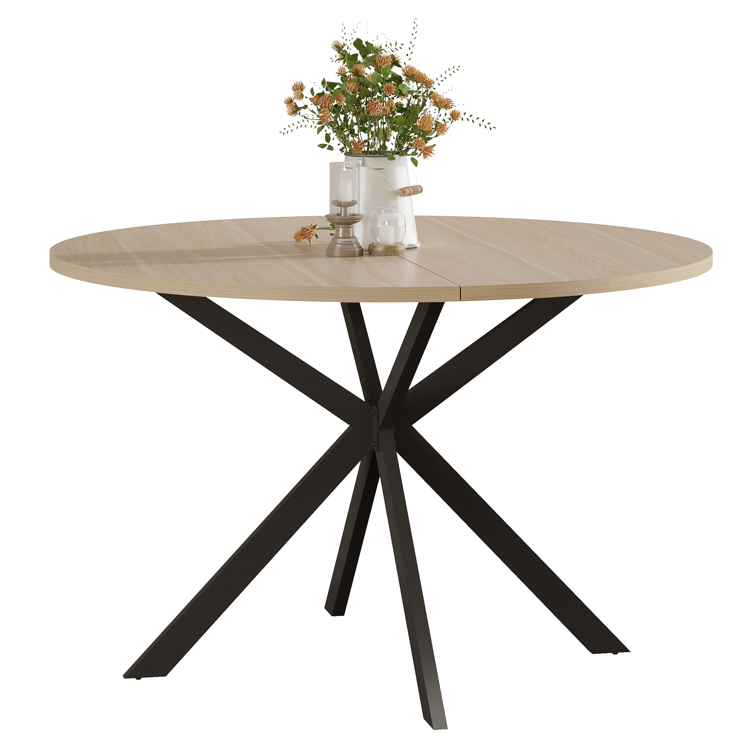 ChooChoo 47.2 Inch Round Wood Dining Table for 4, Natural Kitchen Table, Perfect for Home Kitchen, Dining Room, and Small Space Gatherings
