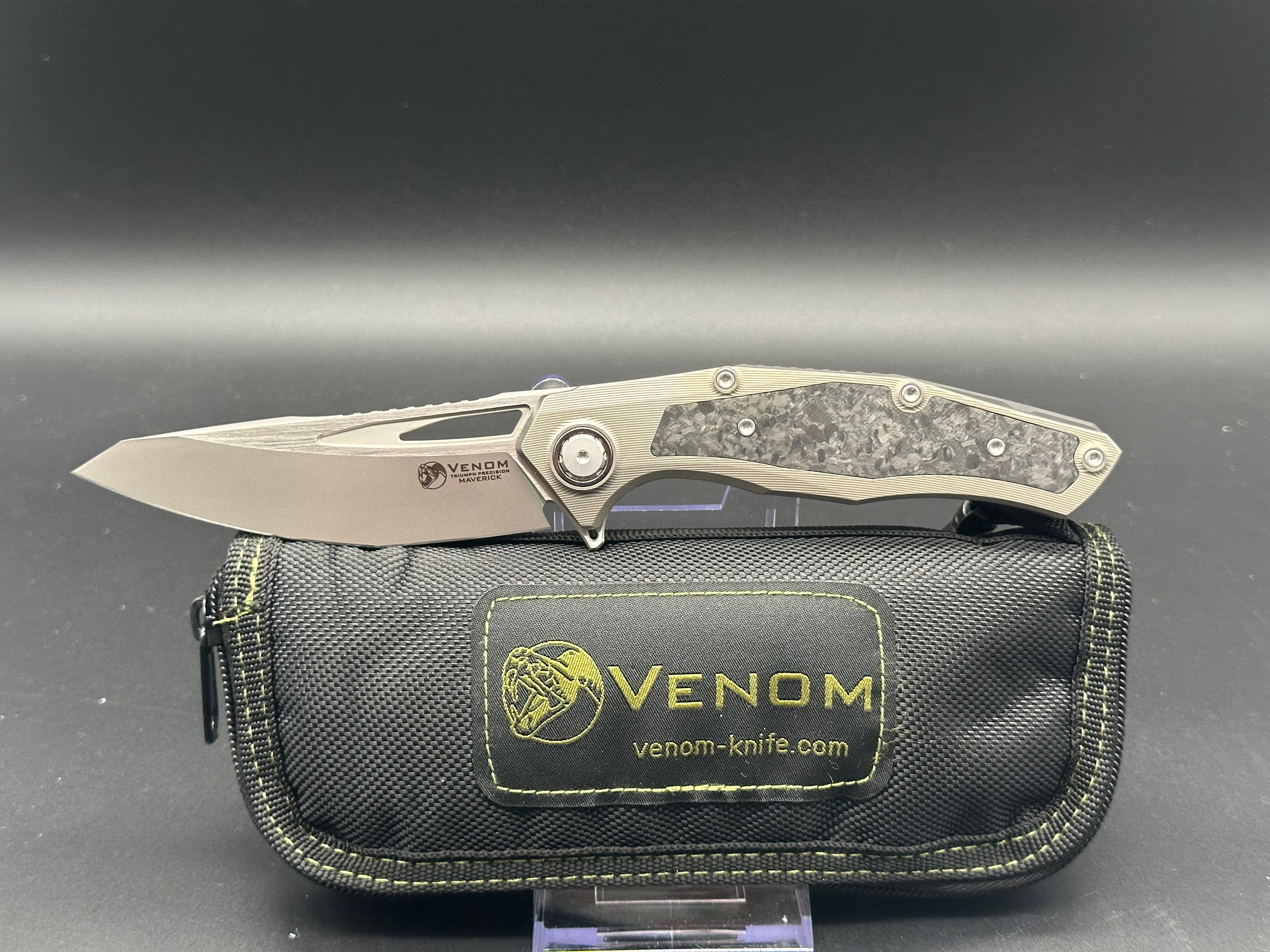 Kevin John Venom Maverick Titanium & Carbon Fiber Handle Folding Knife with M390 Steel Blade - EDC, Outdoor, Camping, Survival Gear