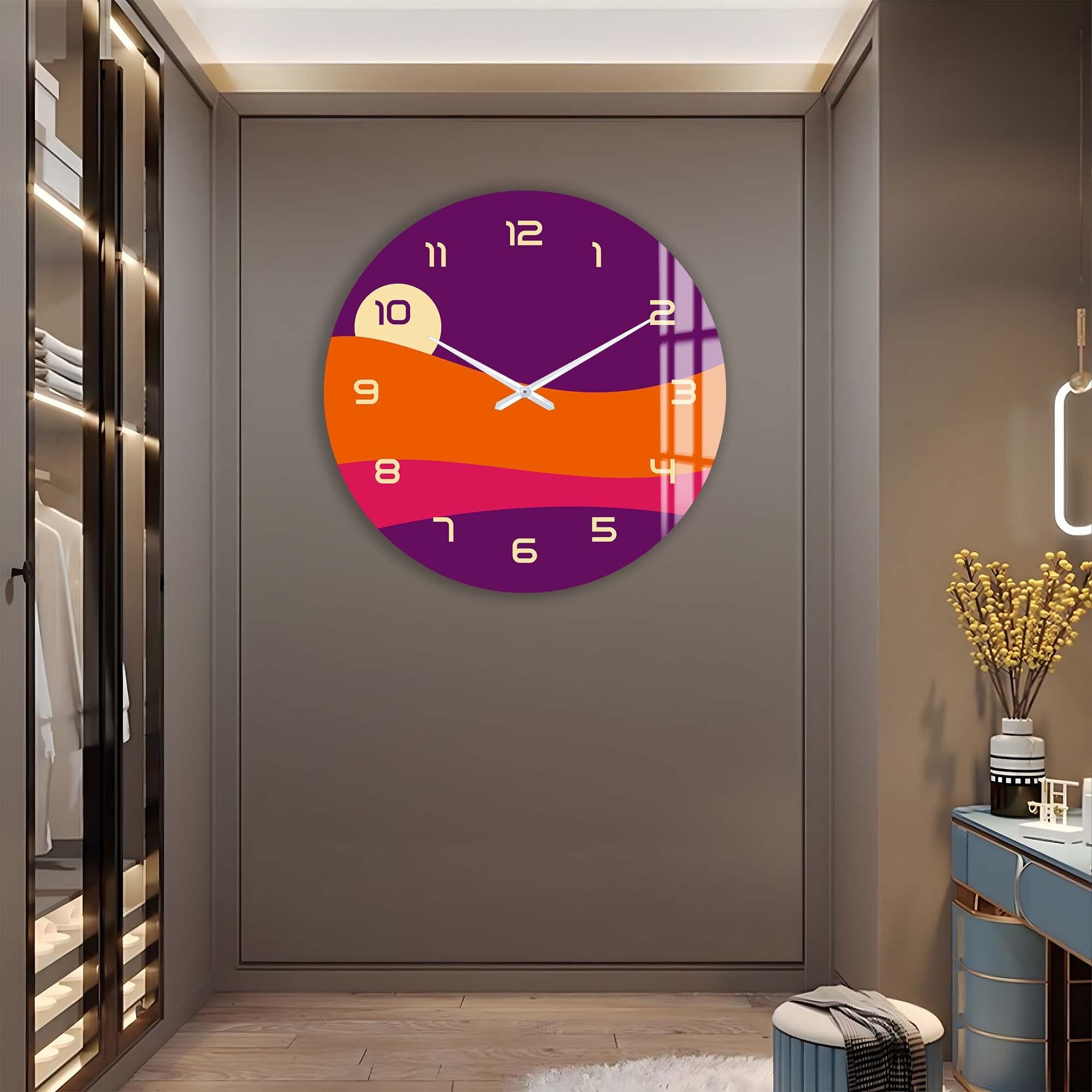 Pastel Sunset Glass Wall Clock - Modern Decorative Silent Non-Ticking Clock for Living Room, Bedroom, Office - Perfect Home Decor & Unique Gift Idea