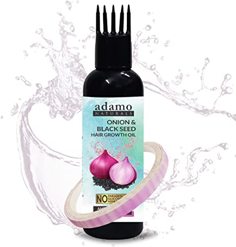 Adamo Naturals Onion & Black Seed Hair Growth Oil - 100ml | Natural Hair Vitalizer for Thicker, Stronger Hair | Promotes Hair Regrowth & Scalp Health | Perfect for Daily Hair Care & Styling