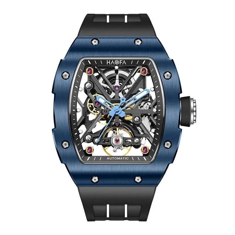Haofa Men's Skeleton Automatic Mechanical Watch - Ceramic Bezel, Sapphire Crystal, Luminous Hands, 50M Waterproof - Business & Sports Self-Winding Watch (1988 Model) - Perfect for Office Wear, Night Events & Outdoor Activities