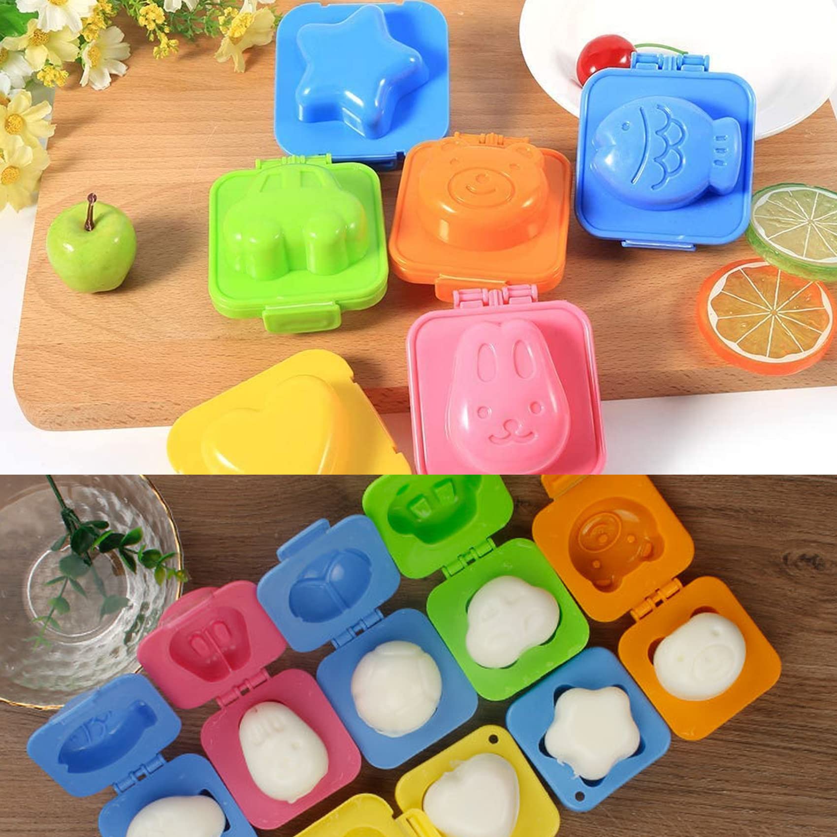 6PCS Cartoon Egg Molds Set - Cute Fish, Car, Heart Shapes for Boiled Eggs & Sushi Rice Balls | DIY Kitchen Gadget Accessories | Perfect for Kids Lunch Box, Bento Box & Party Snacks