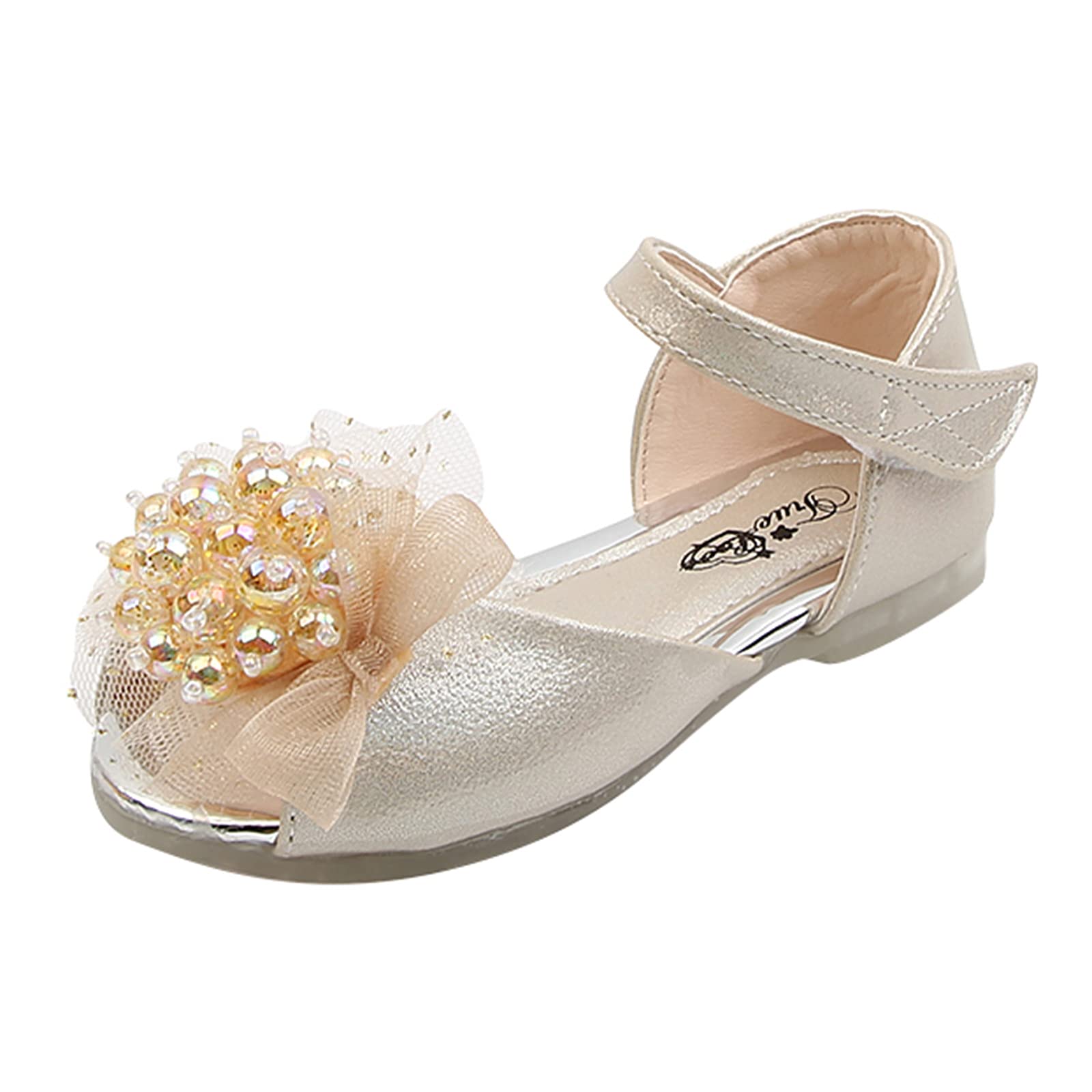 Leather Peep-Toe Baby Girls Sandals - Princess Toddler Shoes with Pearl Accents for Infants & Kids | Perfect for Indoor Play, Nursery, and Special Occasions