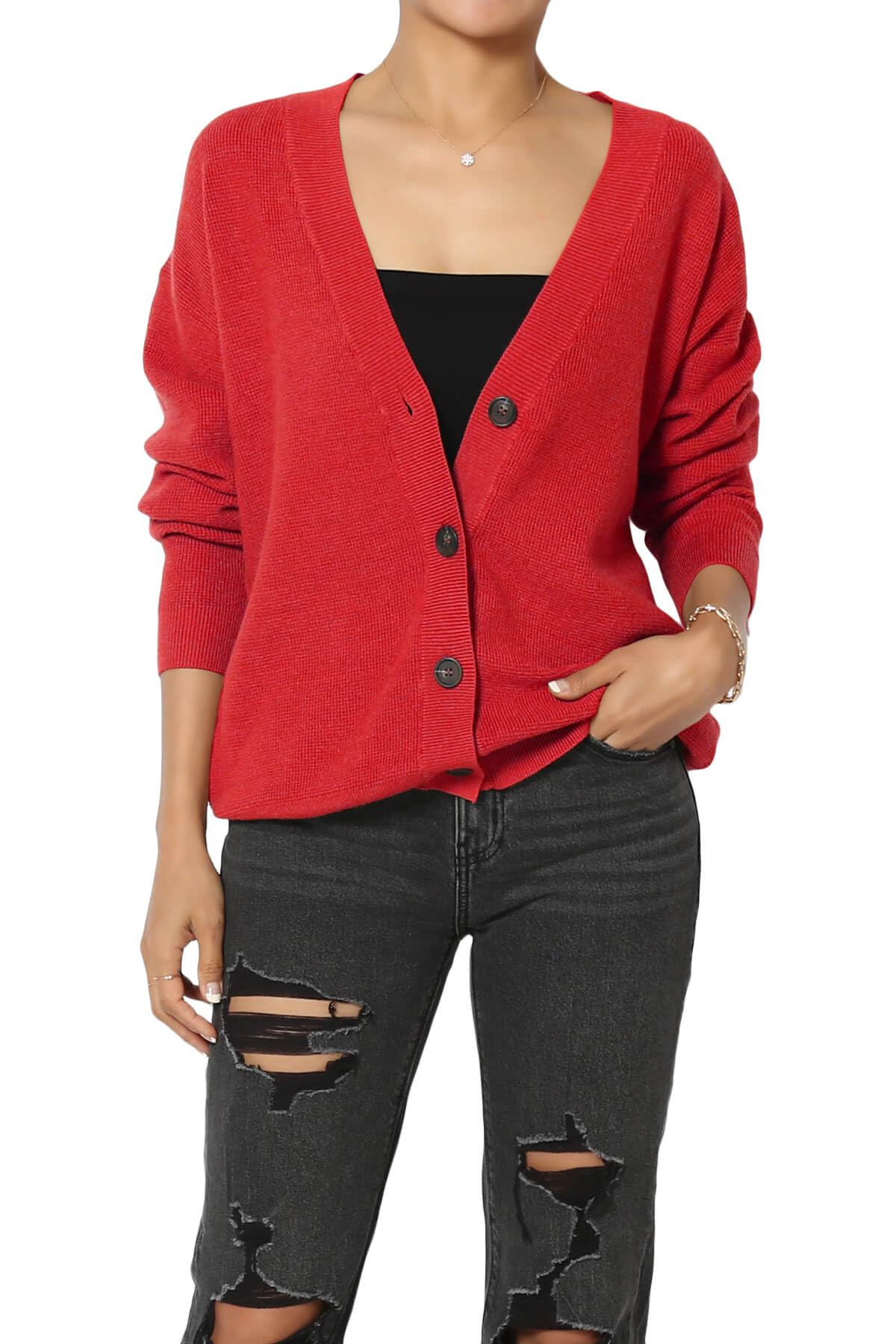The Mogan Women's Waffle Knit Button Front V-Neck Long Sleeve Cardigan - Soft Viscose Sweater for Fall & Winter, Perfect for Office, Casual Outfits and Layering
