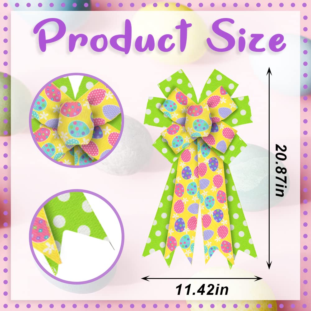 Easter Wreath Bows - Yellow Green Spots Burlap Ribbon for Wreaths & Easter Tree Decorations - Indoor/Outdoor Use