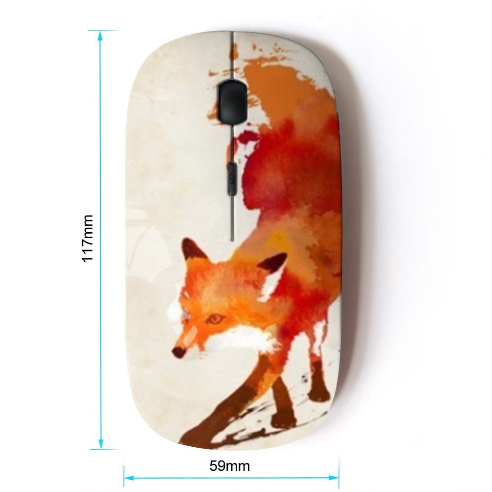 2.4G Wireless Optical Mouse with Fox Red White Watercolor Art Design - Perfect for Office, Home & Gaming Use