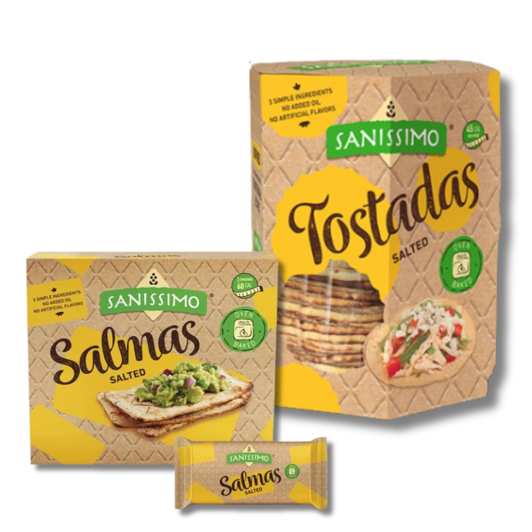 Sanissimo Oven Baked Corn Tostadas & Salmas Crackers Bundle Pack - Healthy Gluten-Free Snacks for Parties, Nachos & Mexican Cuisine