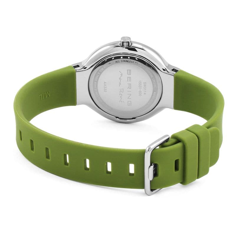 BERING 15531 800 MAX Women's Watch - Polished Silver Case & Green Rubber Strap - Elegant & Durable for Everyday Wear, Sports & Outdoor Activities