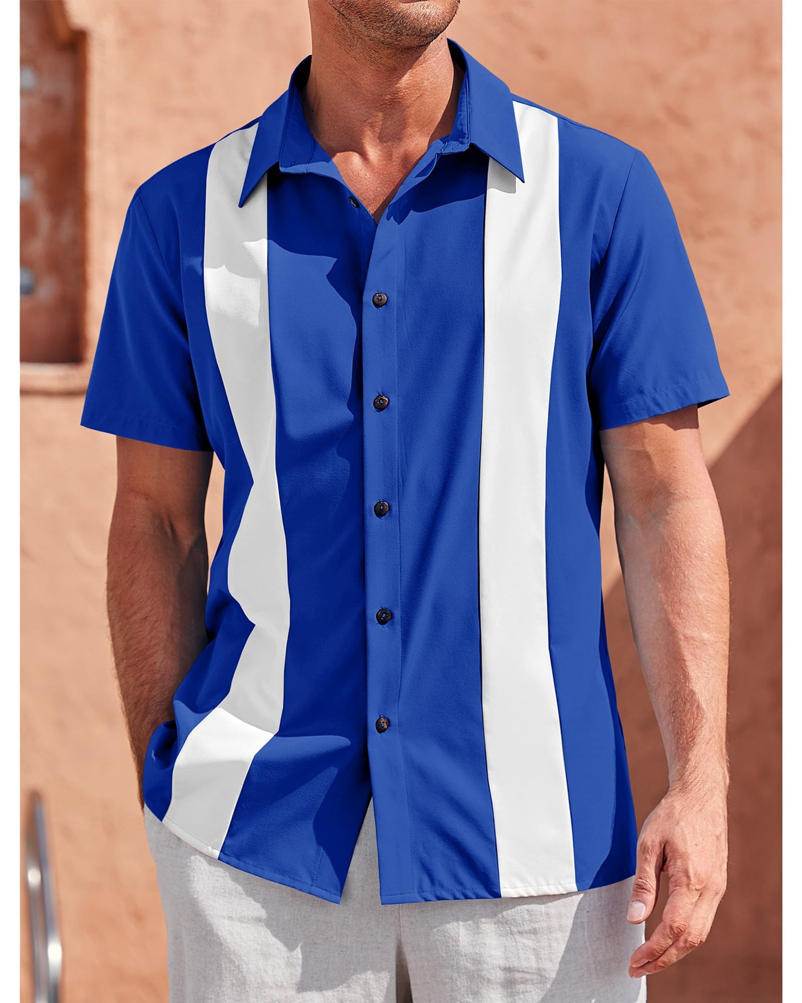Vintage Men's Bowling Shirts - Short Sleeve Button Down Guayabera Shirt for Casual Wear, Beach Party & Retro Style | Breathable Cotton, Classic Hawaiian Print, Relaxed Fit