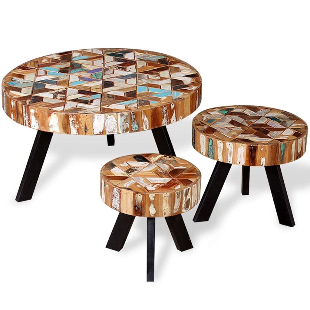 WELLIKEA 3-Piece Coffee Table Set - Solid Reclaimed Wood, Rustic Industrial Living Room Furniture for Small Spaces - Perfect for Apartments, Condos & Modern Homes
