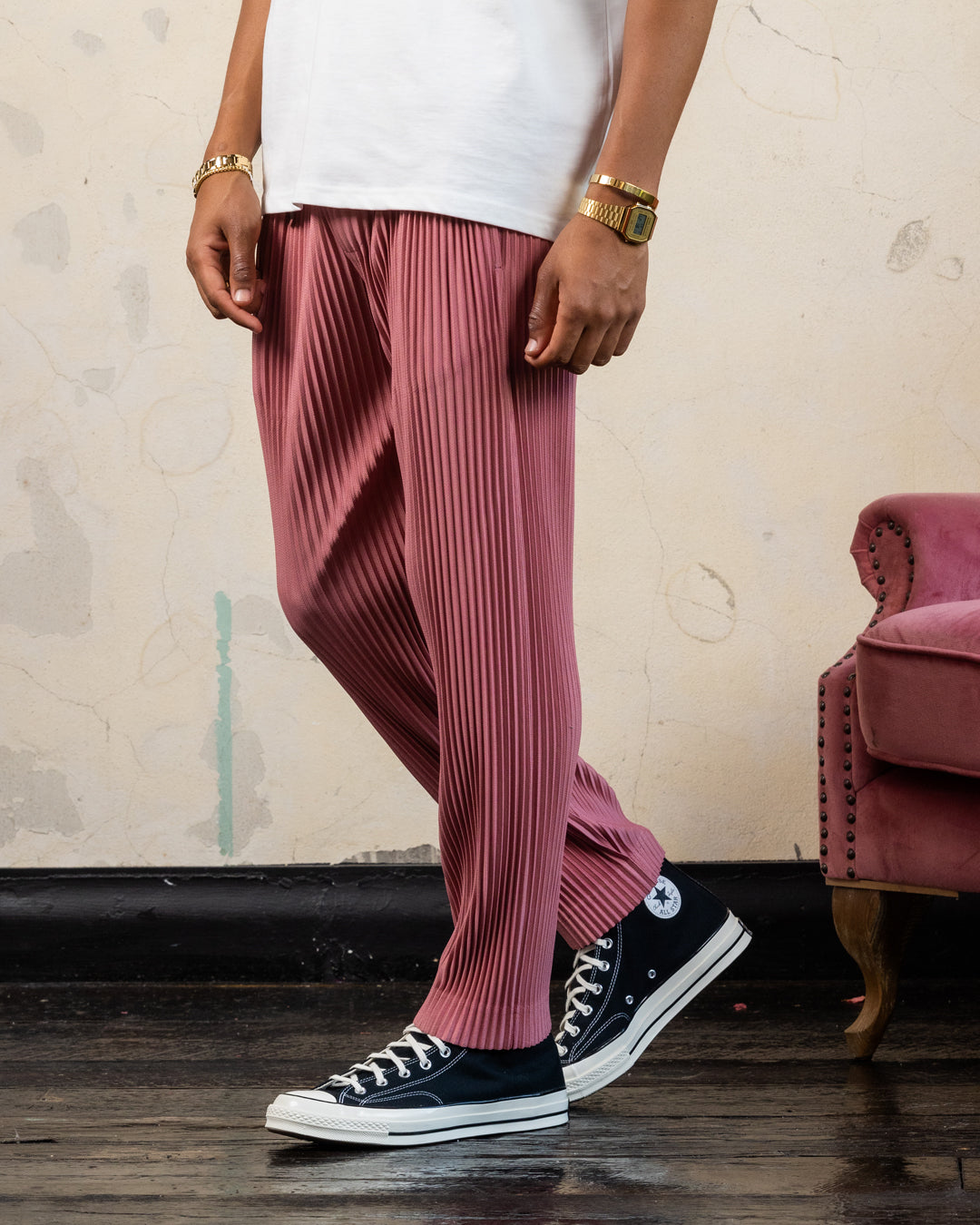 404 Harbour Plisse Pants for Women - Soft Pink High Waisted Wide Leg Palazzo Pants - Comfortable Stretchy Lounge Pants for Yoga, Travel and Casual Wear