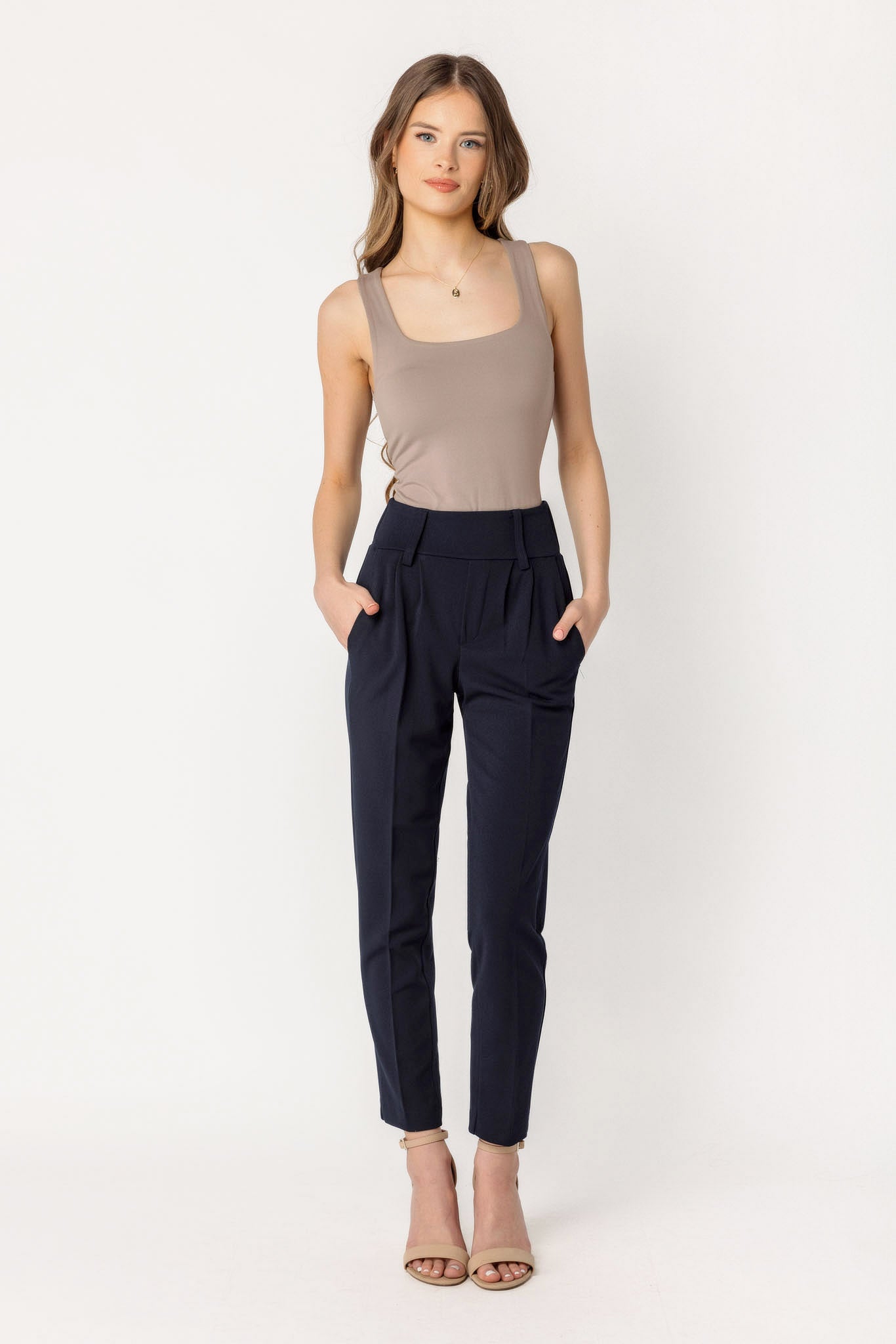 Stylish Knit Crepe Wide Waistband Trousers for Women - Comfortable High Waist Pants for Office, Travel & Casual Wear