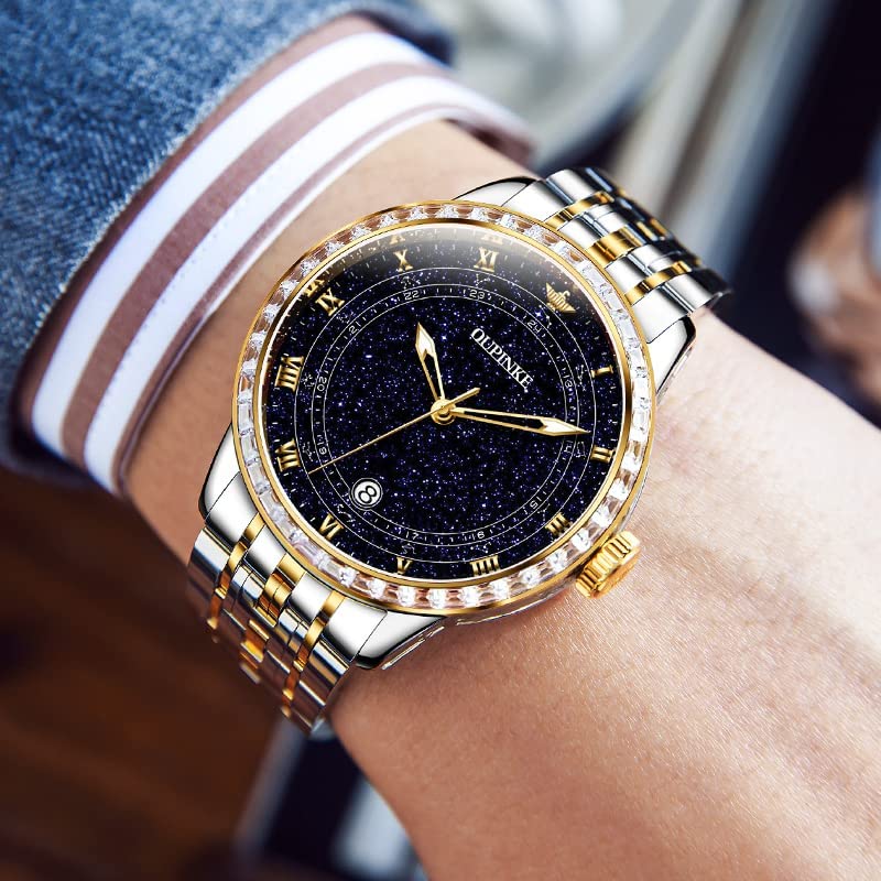 OUPINKE Men's Automatic Luxury Watch - Starry Sky Design, Mechanical Movement, Waterproof, Date Display, Luminous Hands, Sapphire Crystal, Tungsten Steel Band - Perfect for Business, Formal Events & Gift Giving
