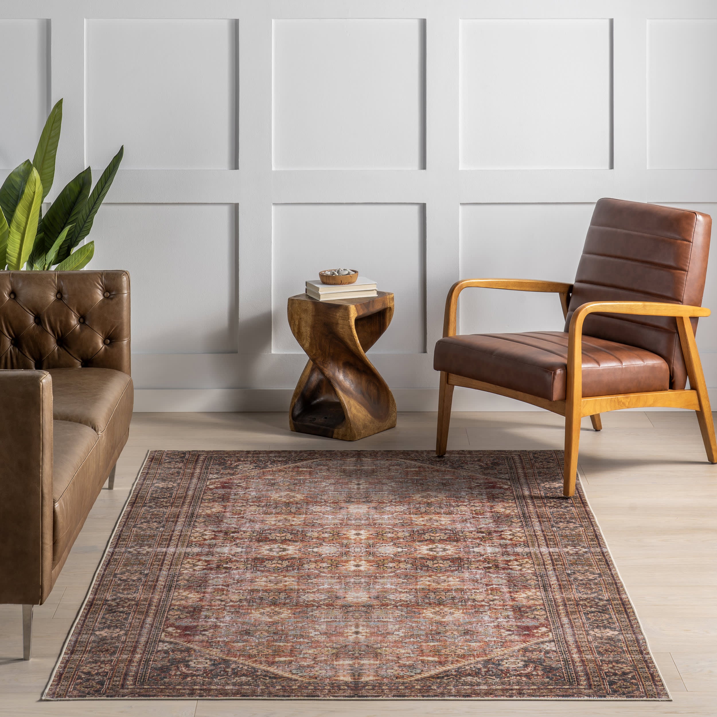 Dark Green Birch Medallion Washable Rug - Soft & Durable Indoor/Outdoor Area Rug for Living Room, Bedroom, or Patio