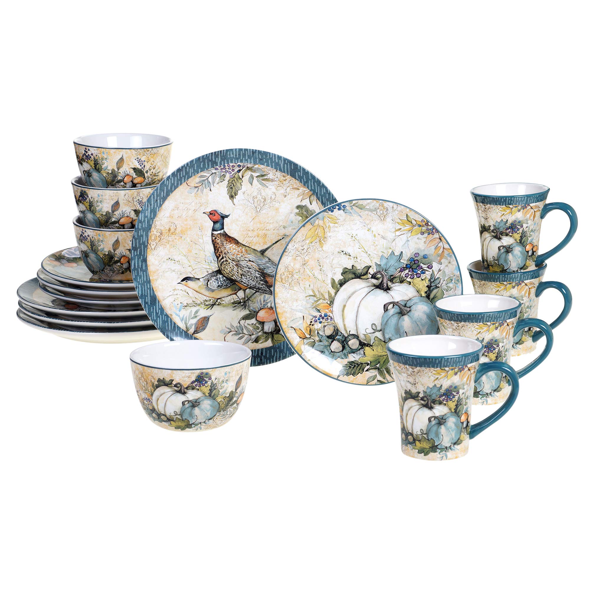 Certified International Harvest Gatherings 16-Piece Dinnerware Set - Service for 4, Multicolor Stoneware Plates, Bowls & Mugs - Perfect for Family Dinners, Holiday Gatherings & Everyday Use