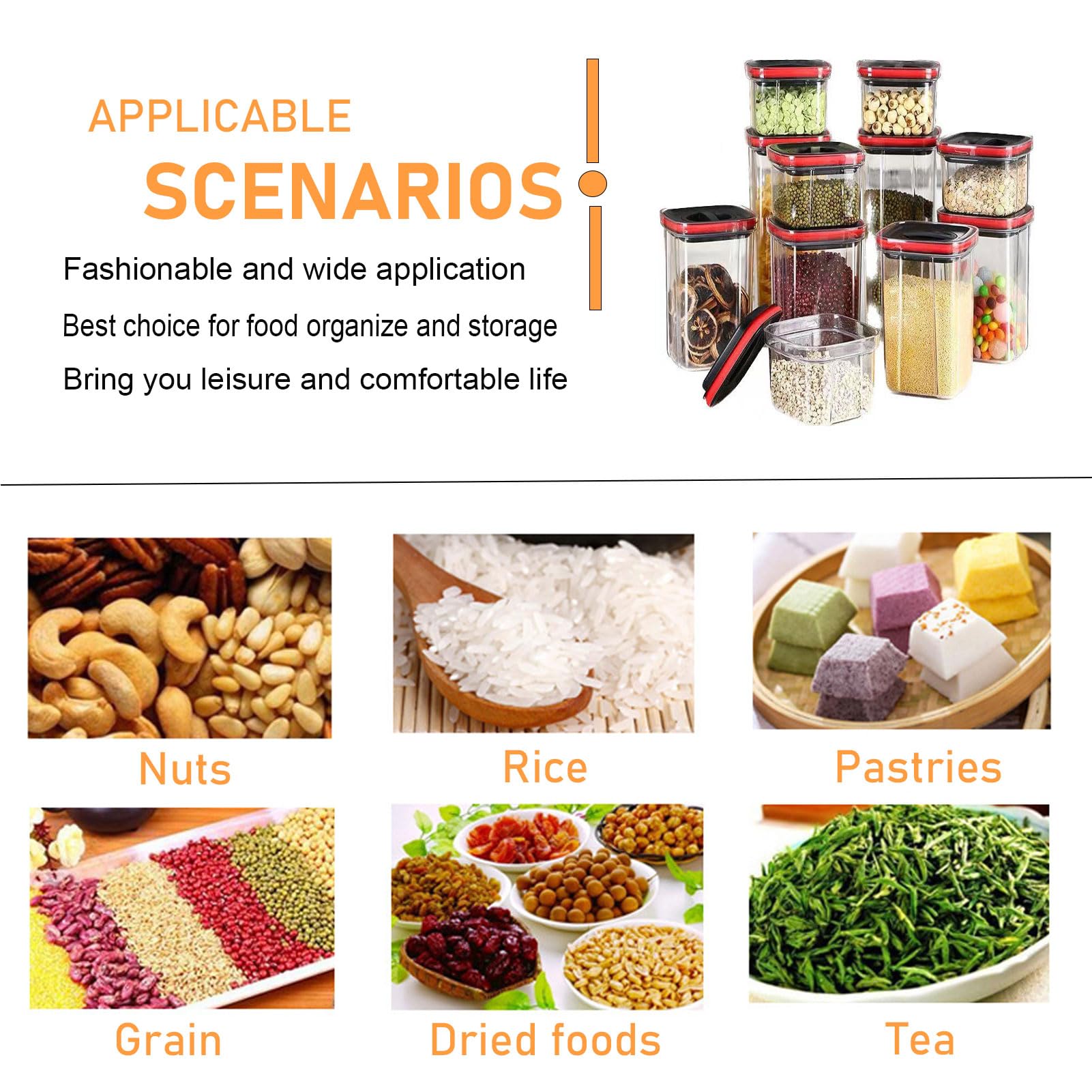 6-Piece Airtight Cereal Storage Containers with Lids & Spoon Set - BPA-Free Plastic Kitchen Organizers with Silicone Seal for Pantry, Flour, Rice, Pasta & Dry Food Storage - Perfect for Home, Office & Dorm Organization