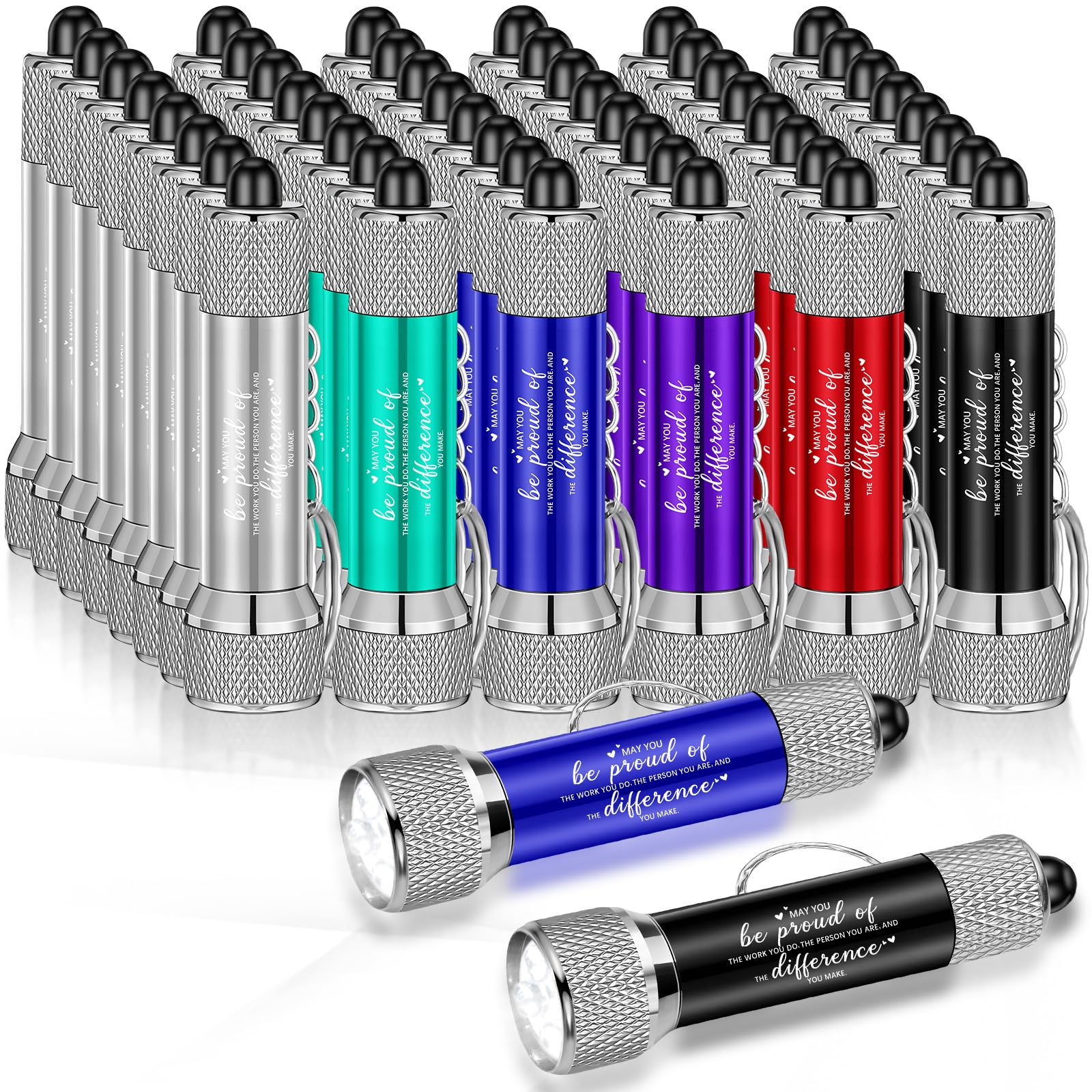 48 Pack Mini LED Flashlights with Keychain - Bright Portable Small Flashlights Bulk with 5 Bulbs & Batteries - Perfect for Employee Appreciation Gifts, Party Favors, Camping, Hiking & Emergency Kits (Be Proud of)