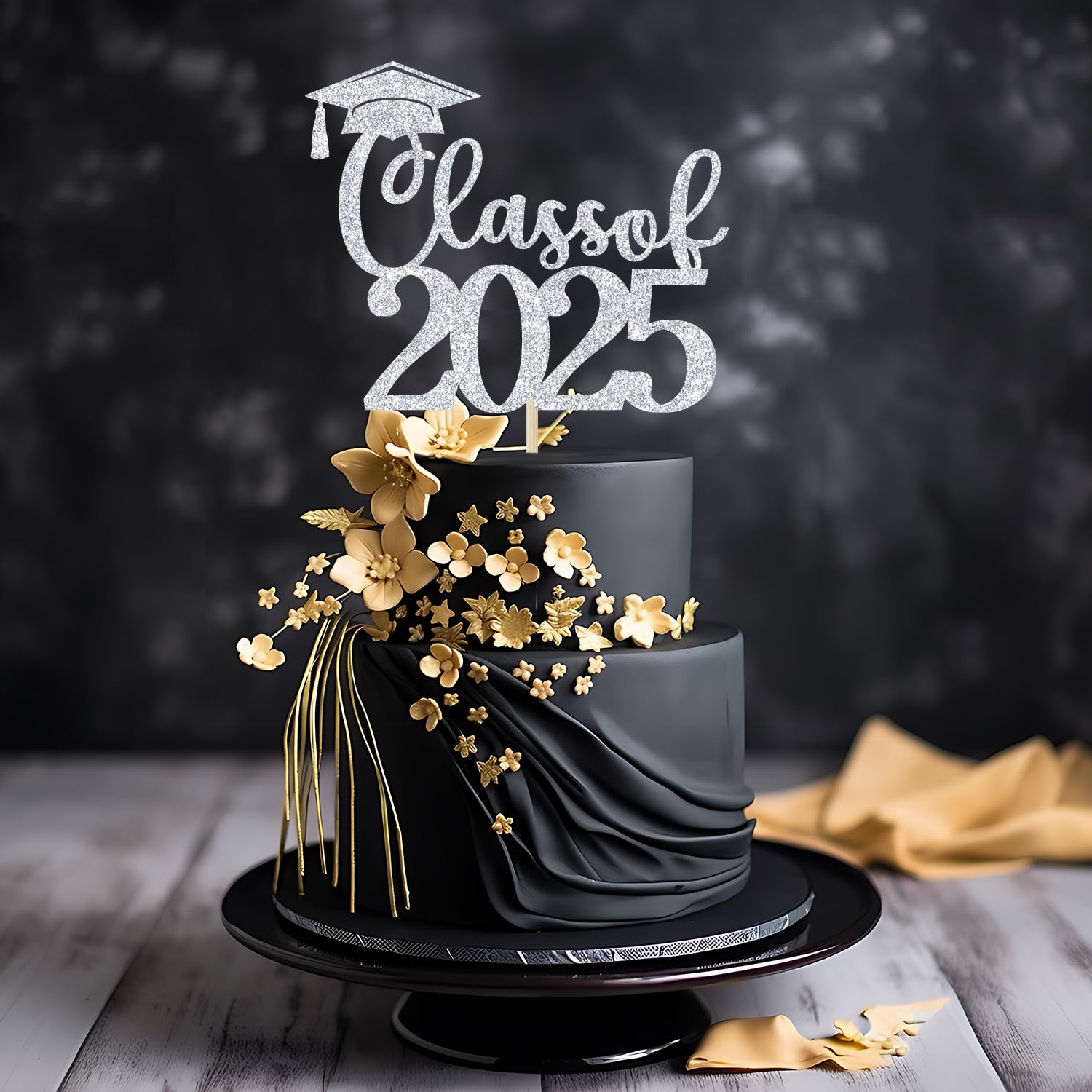 2025 Graduation Cake Topper - Silver Glitter High School & College Grad Party Decor - Congrats Grad Class of 2025 - Perfect for Graduation Cakes, Cupcakes & Dessert Tables