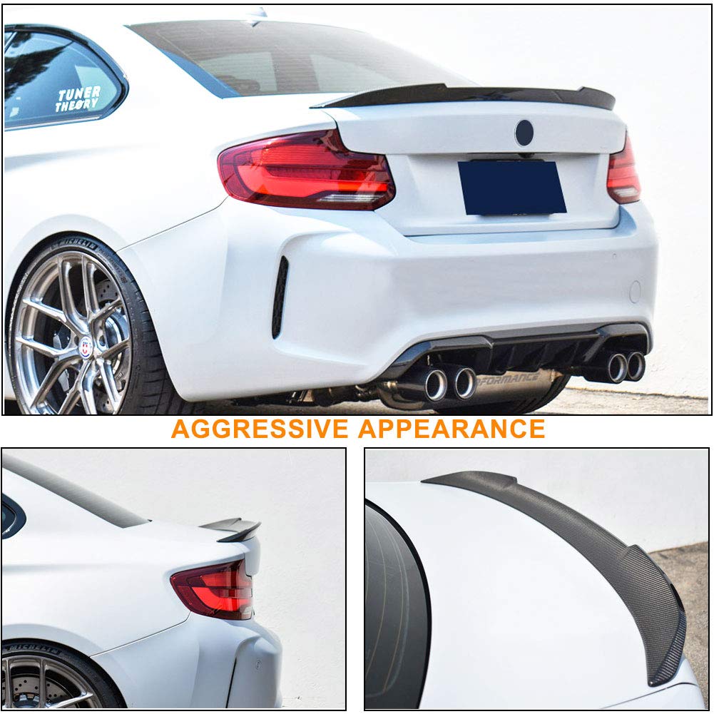 Premium Real Carbon Fiber Trunk Spoiler for BMW 2 Series F22 Coupe & F87 M2 (2014-2020) - High Kick Rear Wing Lip Compatible with 220i 228i 230i M235i M240i Models - NOT for M2 Competition (Style C) - Enhances Sporty Look & Aerodynamics for Street Racing & Car Shows