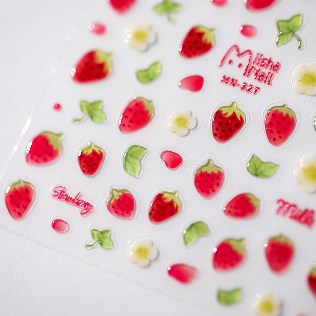 5D Kawaii Strawberry Jelly Embossed Nail Art Stickers - Cute Summer Nail Decals with Sweet Flower & Fruit Leaf Designs for Manicure Decorations | Perfect for DIY Nail Art, Parties, and Summer Nail Looks