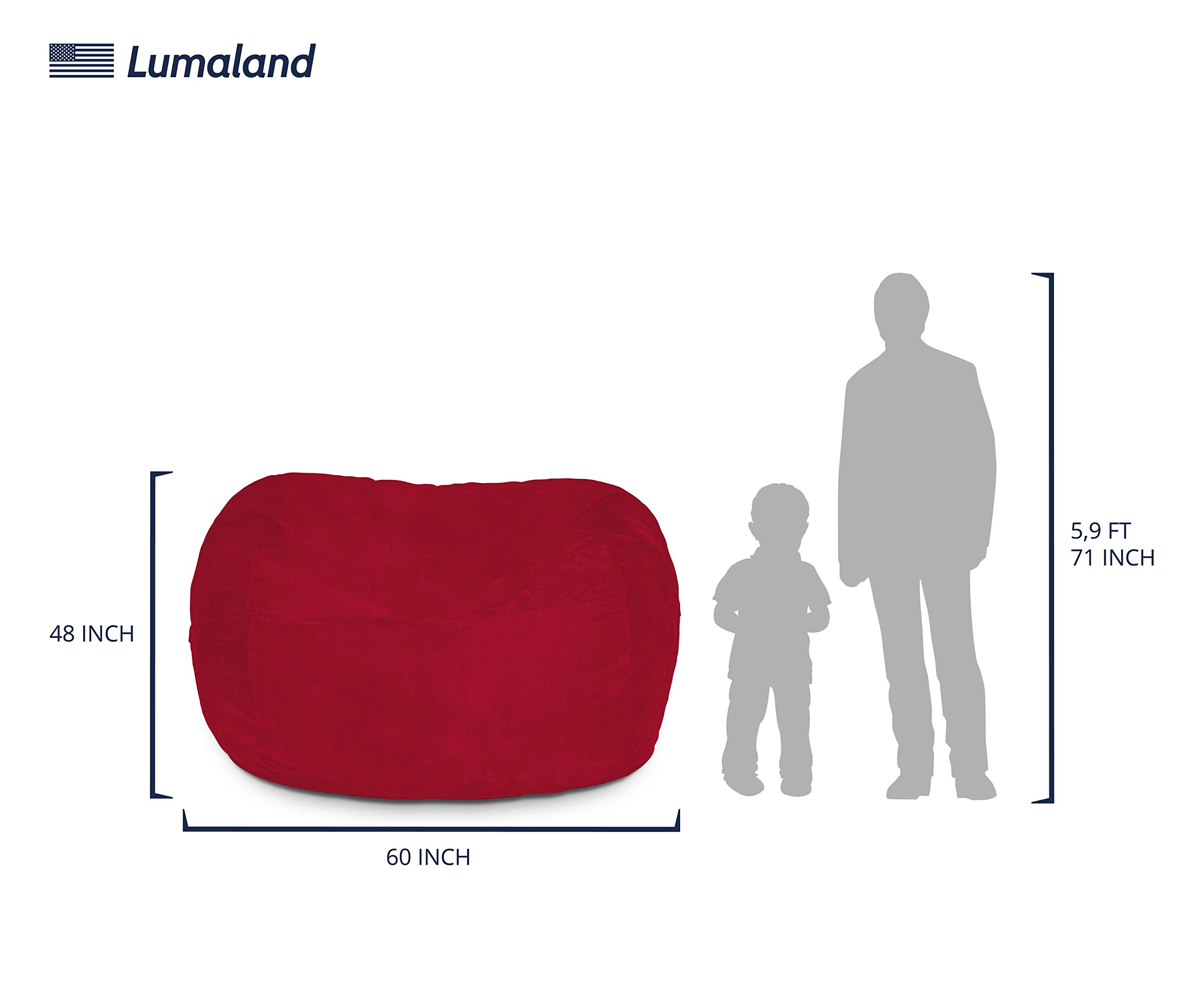 Luxurious 5ft Microsuede Bean Bag Chair with Ultra Soft Foam Filling - Washable Oversized Bean Bag Sofa for Kids Teens Adults - Perfect for Dorm Rooms, Living Rooms & Game Rooms - Red
