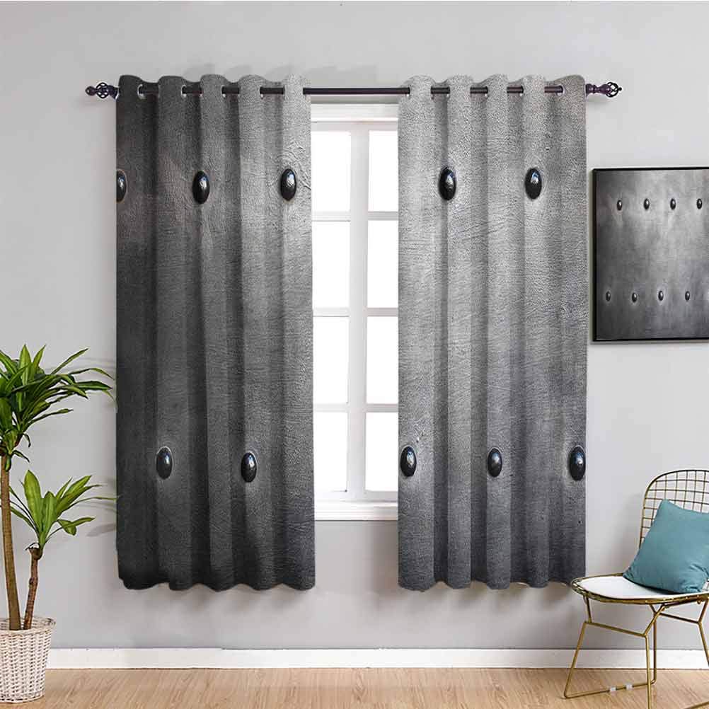 Industrial Blackout Curtains for Bedroom - 63 Inch Length Black Grunge Armor Digital Print with Rivets (2 Panels, 72x63 Inches) - Perfect for Home Theater, Shift Workers & Light-Sensitive Sleepers