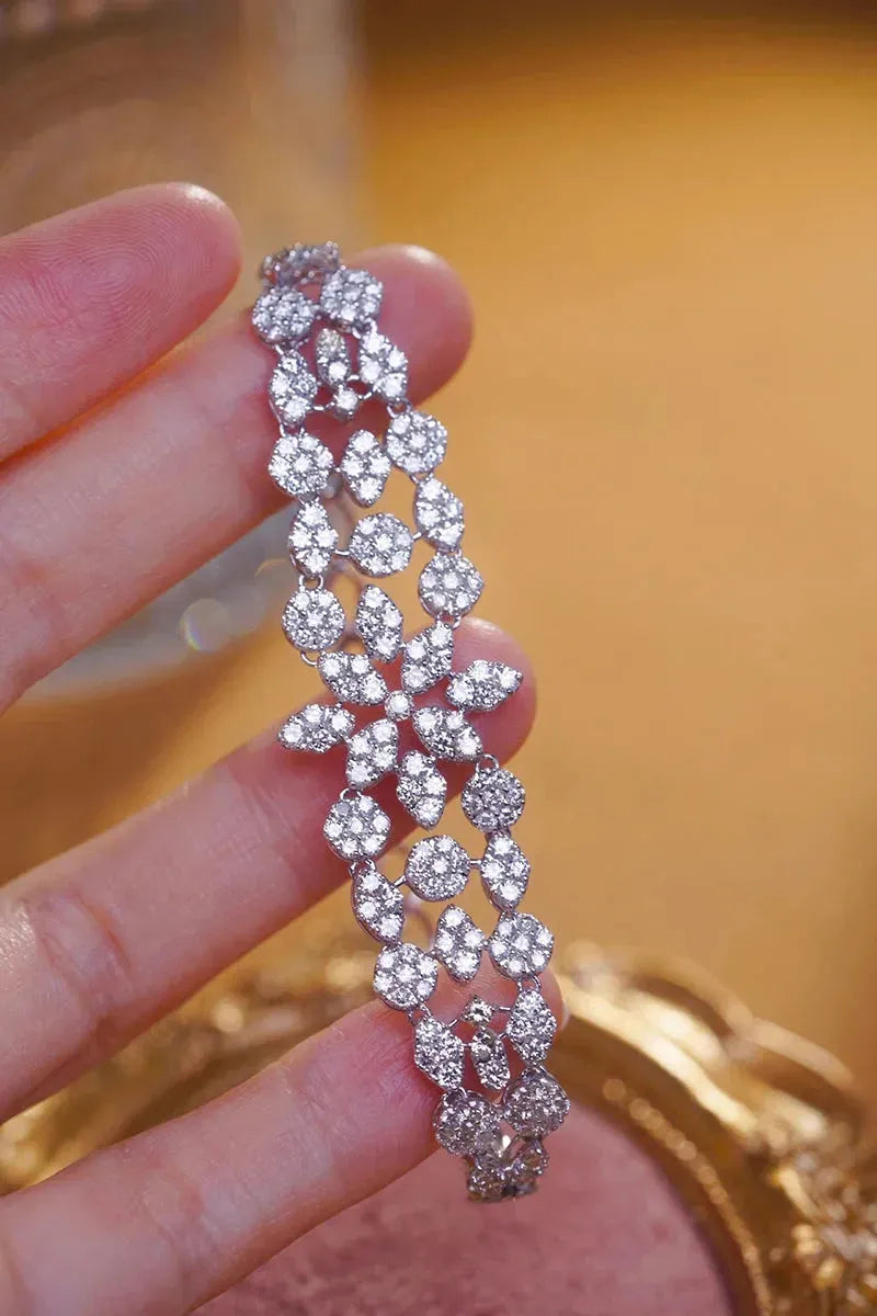 18K White Gold Diamond Bracelet for Women - 5.0 Carat Real Natural Diamonds, Romantic Flower Design, Luxury Party Jewelry - Perfect for Anniversaries, Weddings & Special Occasions