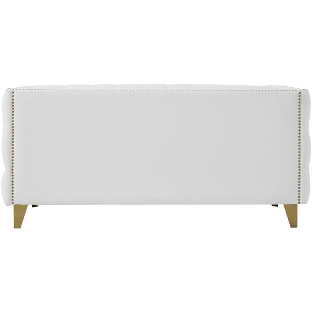 Trent Home Modern White Faux Leather & Iron Loveseat - Perfect for Living Room, Office or Small Space Decor