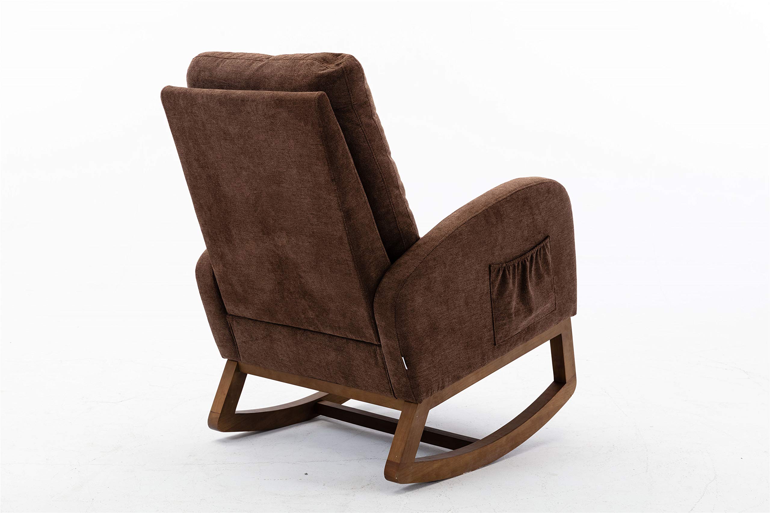 Tufted Upholstered Rocking Chair with Fabric Padded Seat & Solid Wood Base - Comfortable Rocker Armchair for Office, Living Room & Bedroom - Perfect for Relaxing, Reading & Nursing (Coffee Color)