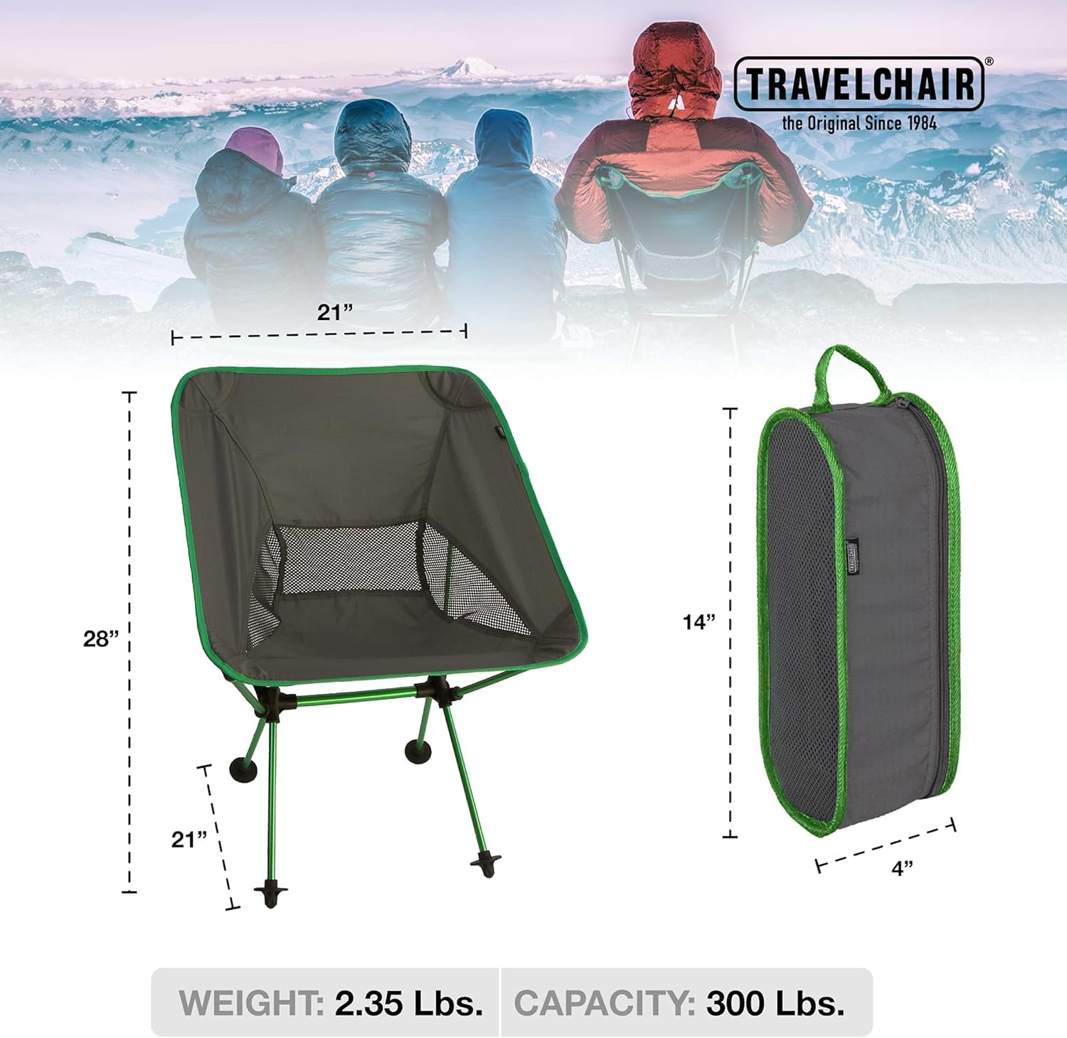 Joey Ultralight Camping Chair by Travel Chair - Lightweight Portable Folding Chair for Hiking, Backpacking & Outdoor Adventures - Jade Green