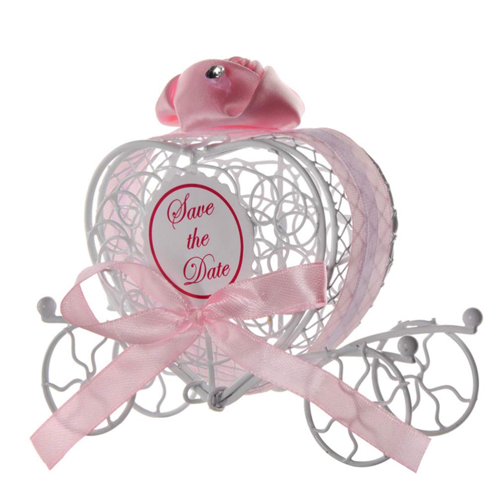Happyyami 5pcs Heart-Shaped Chocolate Carriage Keepsake Box - Elegant Wedding Favor Candy Container for Guests, Romantic Candy Storage Case with Metal Stand - Perfect for Bridal Shower, Anniversary Gifts & Home Decor