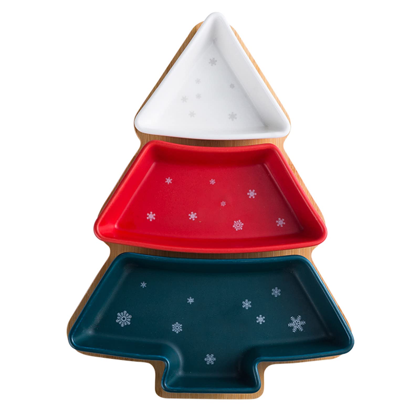 Large Ceramic Serving Platter with Wooden Tray - Christmas Tree Design White Party Tray for Cupcakes, Appetizers, Tacos, Desserts, Fruits & Sushi - Perfect for Holiday Entertaining, Family Gatherings & Buffet Style Dining (Set of 1)