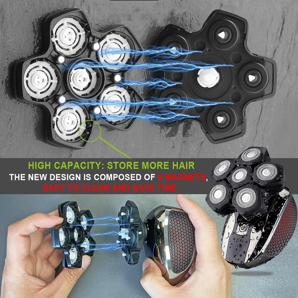 5-in-1 Electric Head Shaver for Men - Waterproof Bald Head Trimmer with Nose & Sideburn Clippers - Wet/Dry Grooming Kit for Smooth Shaving at Home or Travel