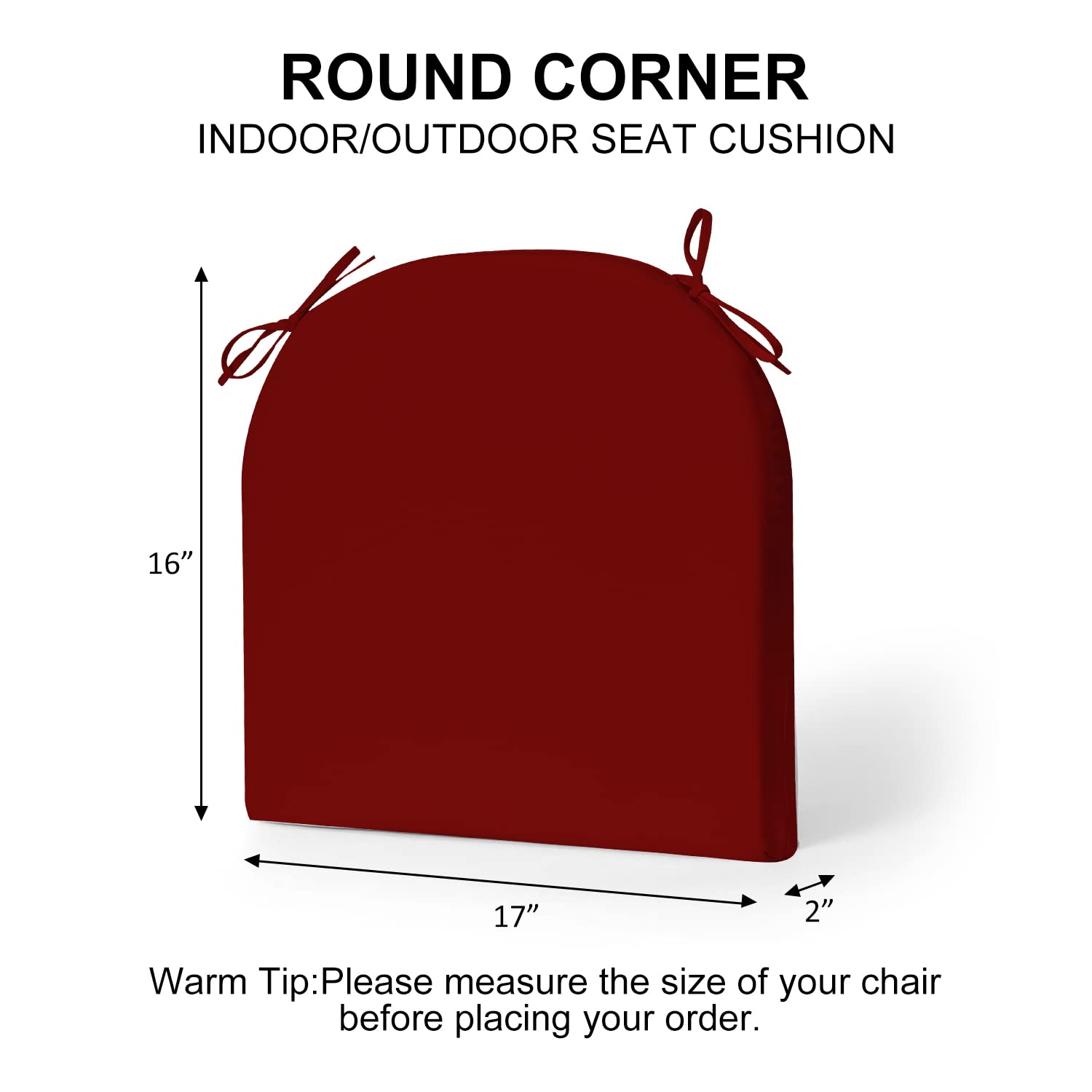 LOVTEX 4-Piece Outdoor Chair Cushions Set - Waterproof Patio Furniture Cushions with Ties (17x16x2 Inches, Dark Red) - Perfect for Garden, Poolside, Deck & Patio Seating