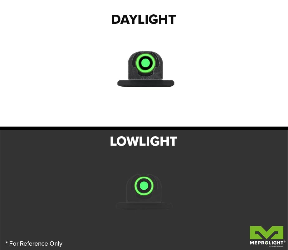 MEPROLIGHT MEPRO FT Bullseye Front Fiber & Tritium Night Sight - Green Bullseye Glow, Self-Illuminated Red Dot with Rear Sight Filler - Always On Ready for Tactical Shooting, Hunting & Low Light Conditions