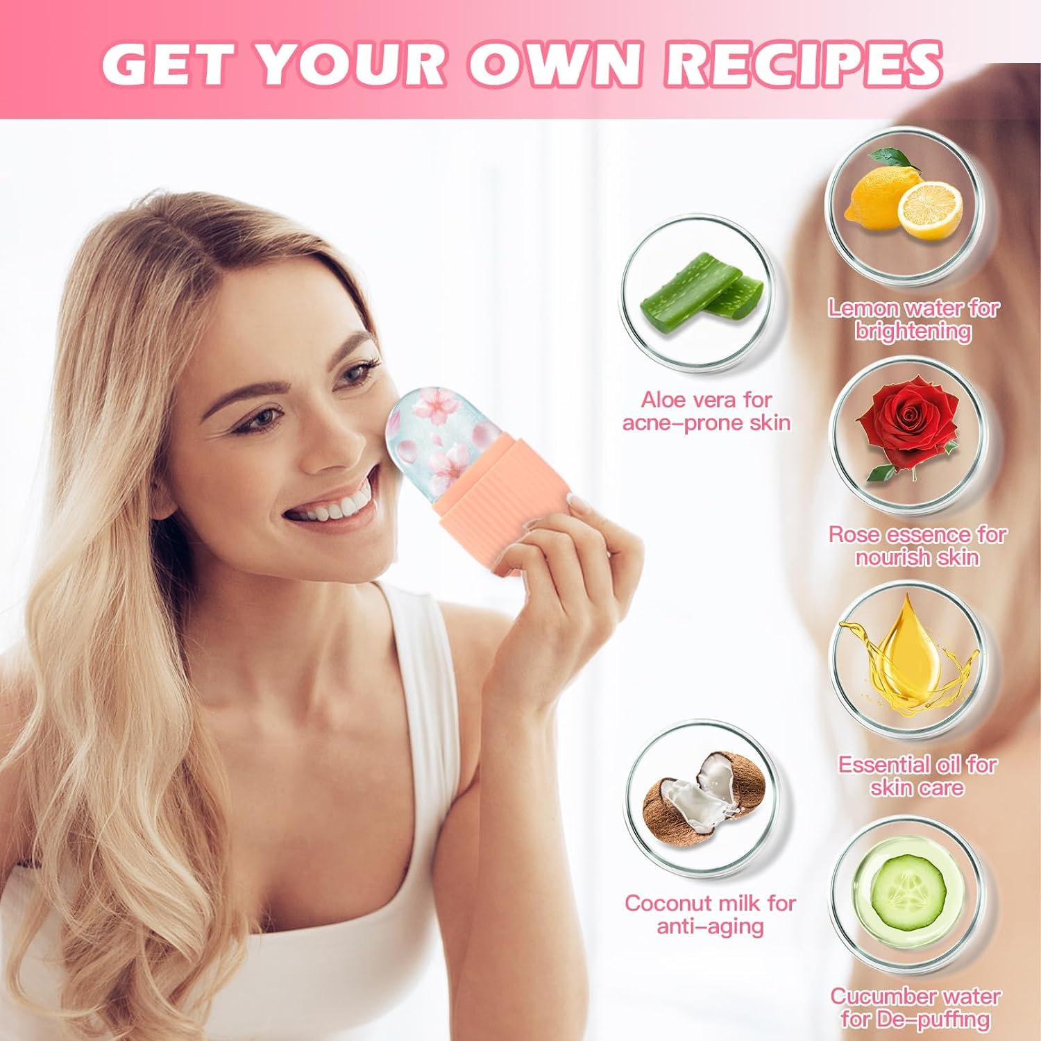 LOZOX Ice Roller for Face & Eyes - Cooling Facial Massage Tool for Puffiness & Dark Circles | Skin Care Ice Roller with Gua Sha Benefits | Reusable Silicone Ice Cube Mold for Beauty Routine | Perfect for Morning Depuffing & Post-Workout Skin Refresh