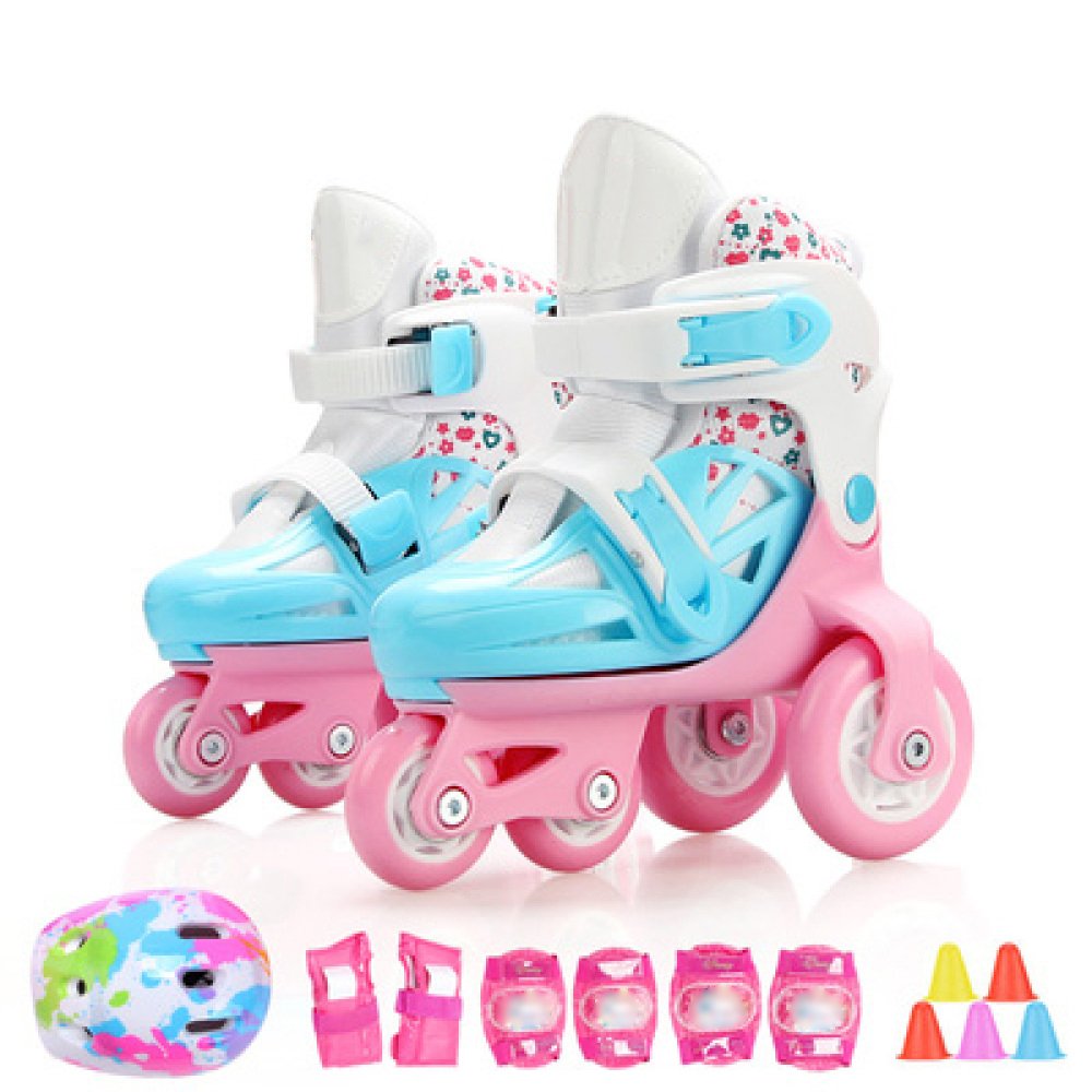 Adjustable 4-Wheel Inline Skates for Kids & Toddlers - Triple Lock PVC Wheels, Breathable Mesh Shoes with Full Protection Set - Beginner Roller Skates for Boys & Girls Ages 3-8 - Perfect for Outdoor Play, Birthday Gifts & Learning to Skate