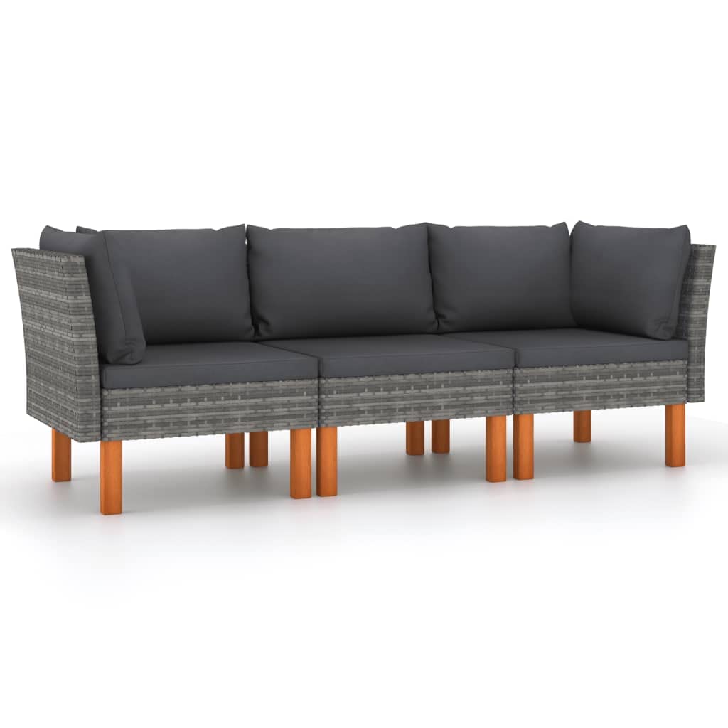 Premium 3-Piece Gray Poly Rattan Patio Furniture Set with Cushions & Back Pillow - Outdoor Garden Sofa Set for Backyard, Poolside, Deck & Balcony Relaxation