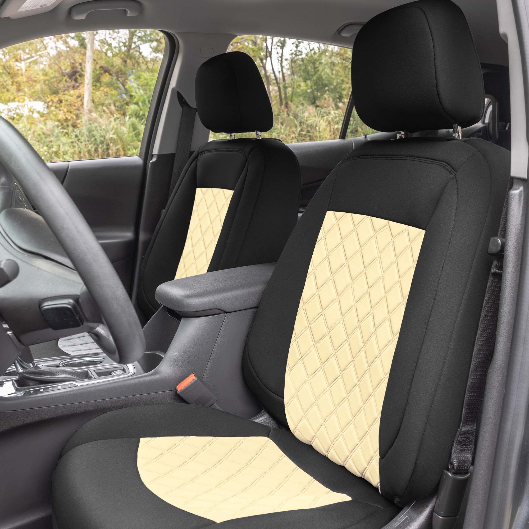 FH Group Custom Fit Neoprene Car Seat Covers for 2018-2024 Chevy Equinox - Water Resistant, Durable Front Set in Beige | Perfect for Daily Commute, Road Trips & Pet Protection