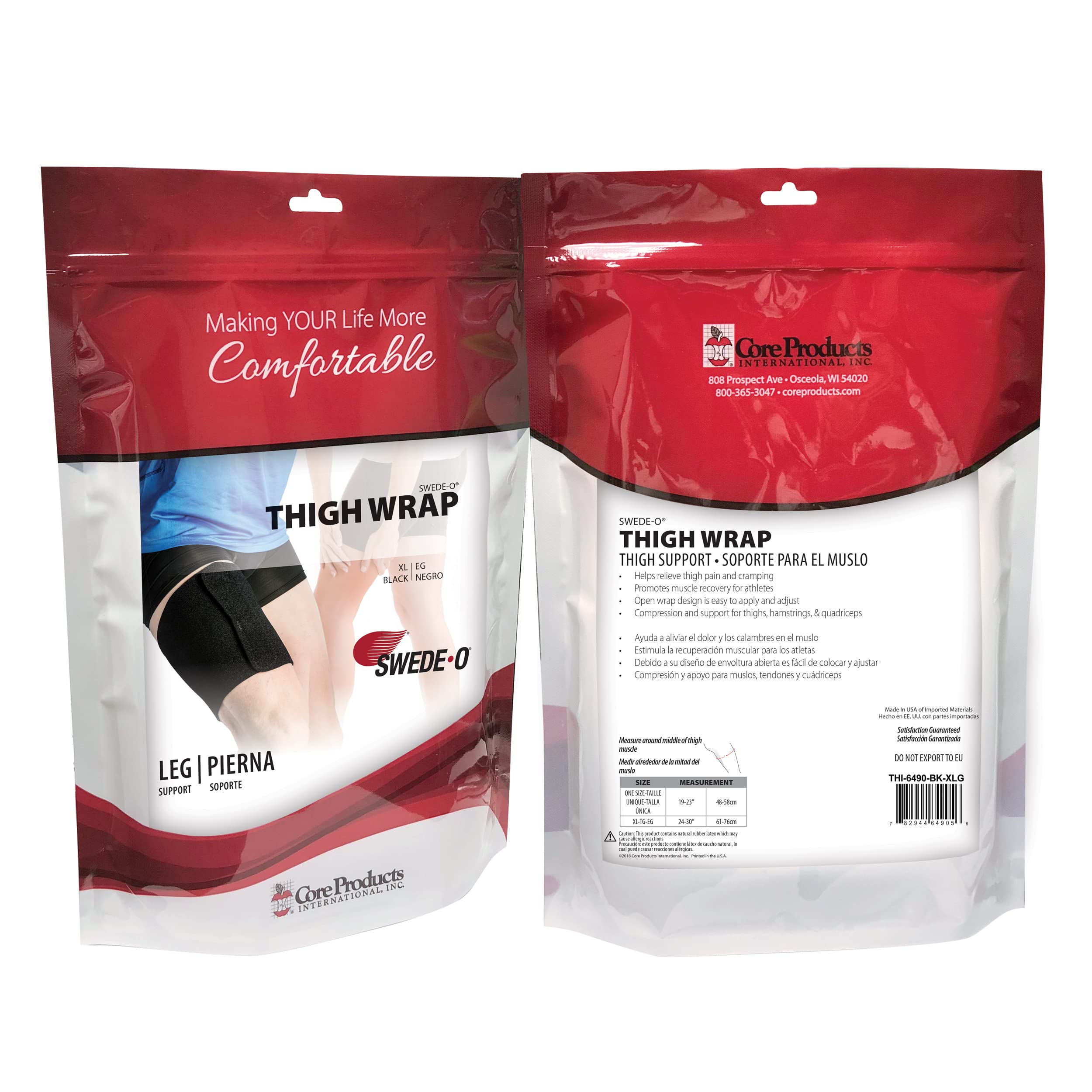 Core Products Thigh Wrap - XLarge for Women & Men | Adjustable Compression Support for Thighs, Legs & Muscles | Ideal for Running, Workouts & Post-Surgery Recovery