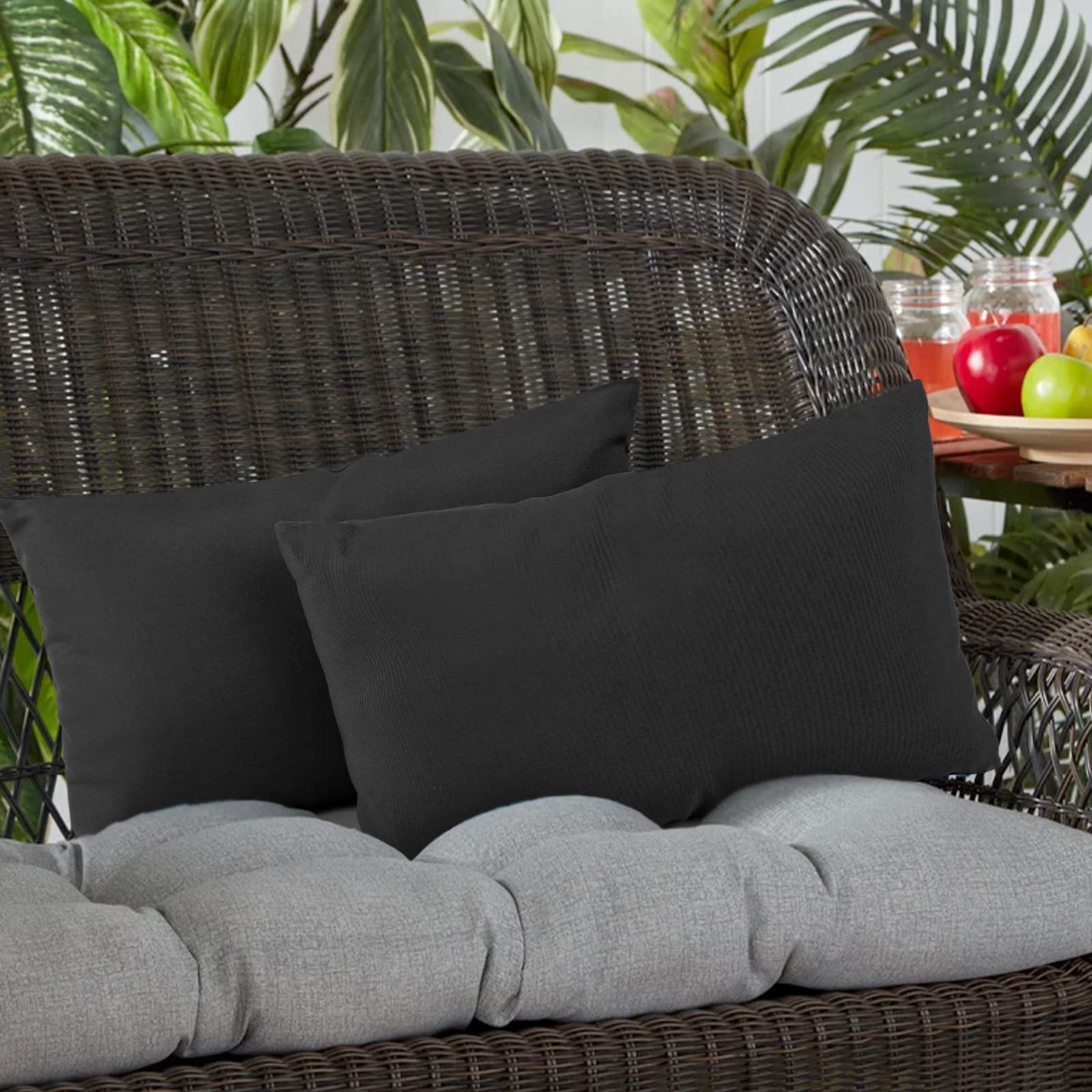 Waterproof Outdoor Lumbar Pillows Set of 2 (12x20 Inch) with Inserts - Durable Patio Cushions for Garden, Poolside & Deck Furniture - Perfect for Back Support While Relaxing Outside