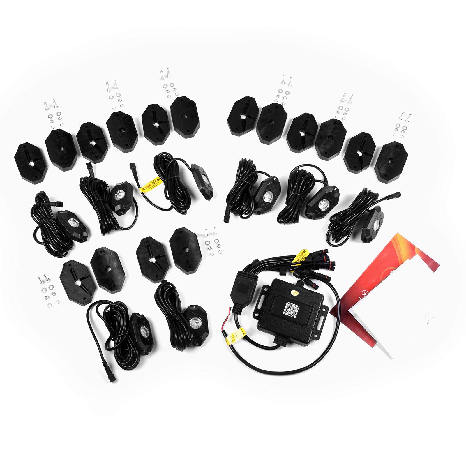 Bluetooth LED Neon Rock Lights - 8 Pods RGB Multicolor 500 Lumens with Timing & Music Sync, IP67 Waterproof Aluminum Housing for ATV, UTV, Motorcycle, Truck, Boat Lighting - Perfect for Off-Road Adventures, Night Rides & Vehicle Customization