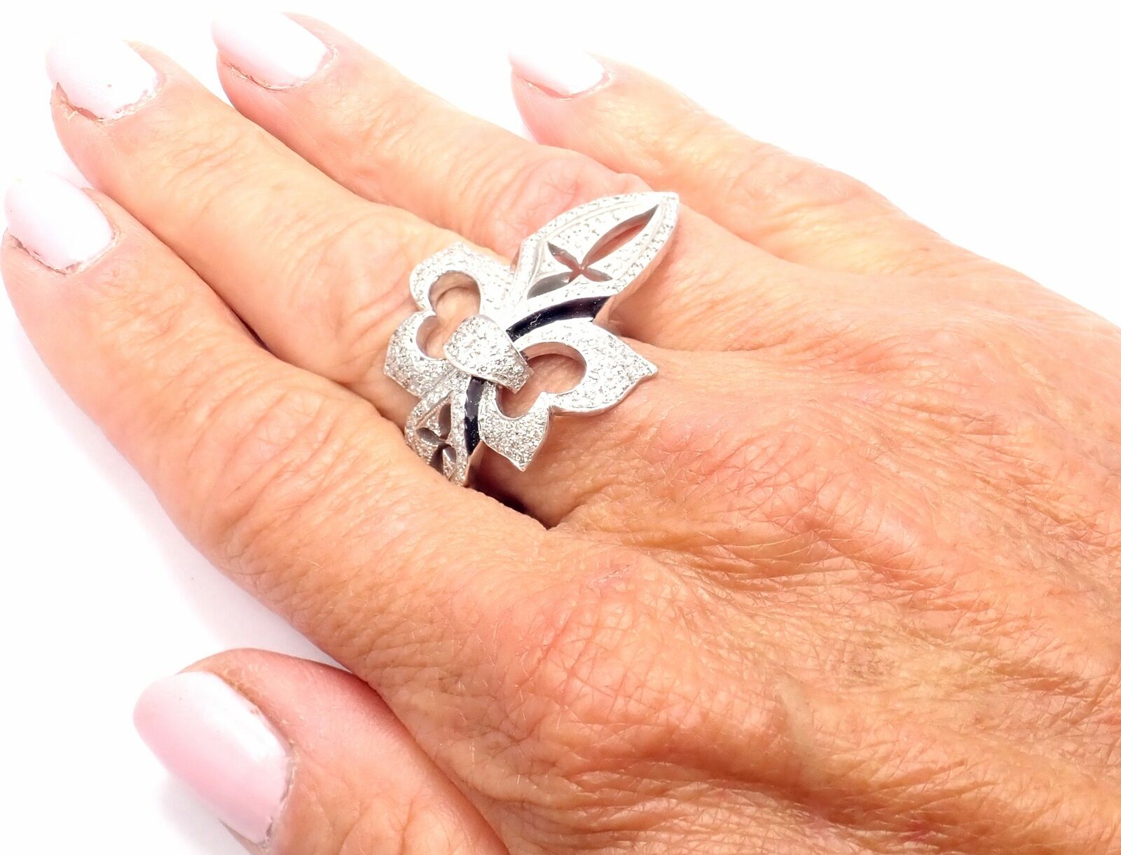 Authentic 18k White Gold Diamond Fleur De Lis Ring by Loree Rodkin - Certified Luxury Jewelry for Weddings, Anniversaries & Special Occasions