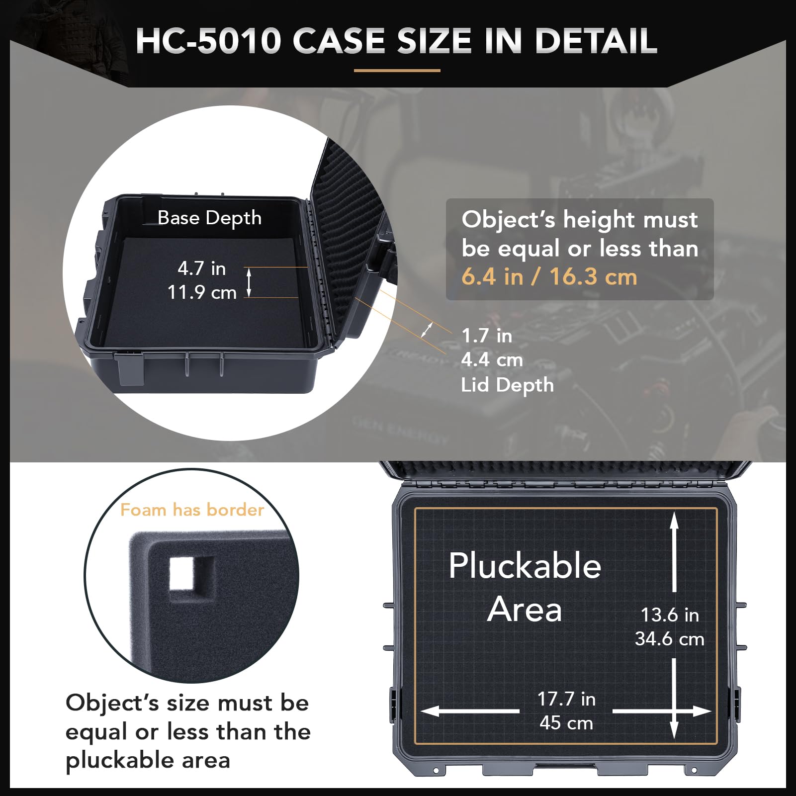 Lykus HC-5010 Large Waterproof Hard Case with Customizable Foam Insert - 19.7x15.7x6.5 inch Interior - Protective Storage for Electronics, Cameras, Tools & Valuables - Ideal for Travel, Camping & Outdoor Adventures